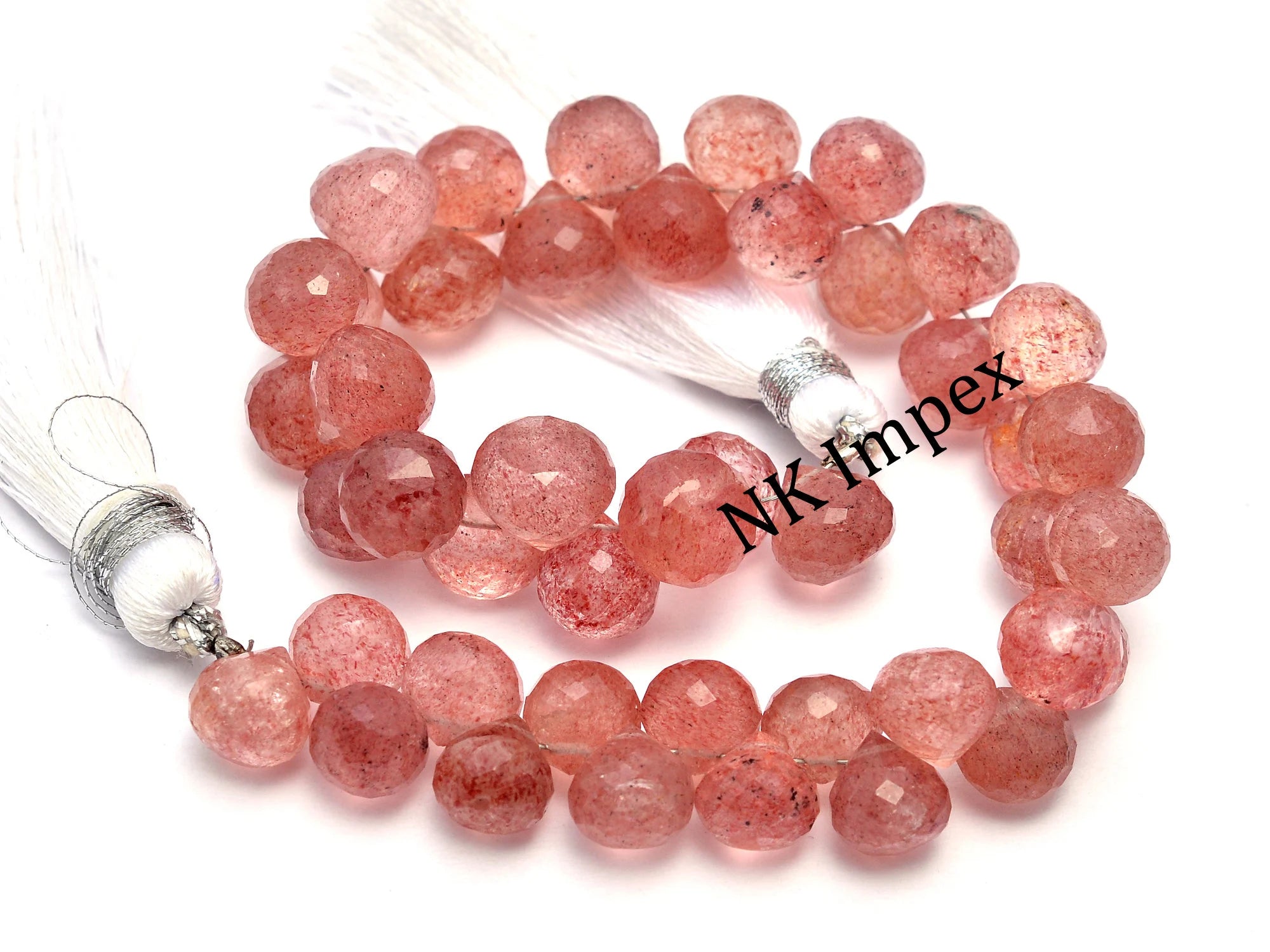 Natural Pink Strawberry Quartz Faceted Onion Shape Beads, (SKU1147)