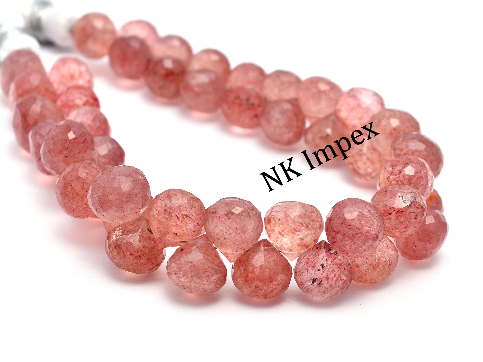 Natural Pink Strawberry Quartz Faceted Onion Shape Beads, (SKU1147)