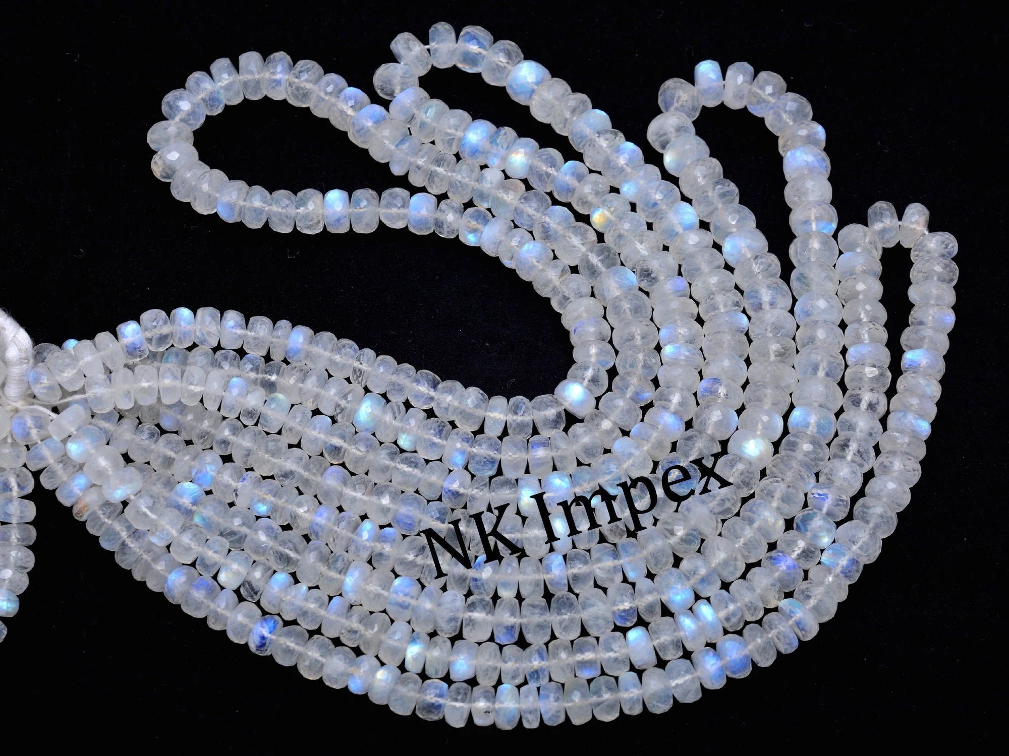 Rainbow Moonstone Beads, Faceted Rondelle Beads, Blue Fire Moonstone Beads, White Moonstone Beads For Jewelry, Gemstone Beads (SKU1112)