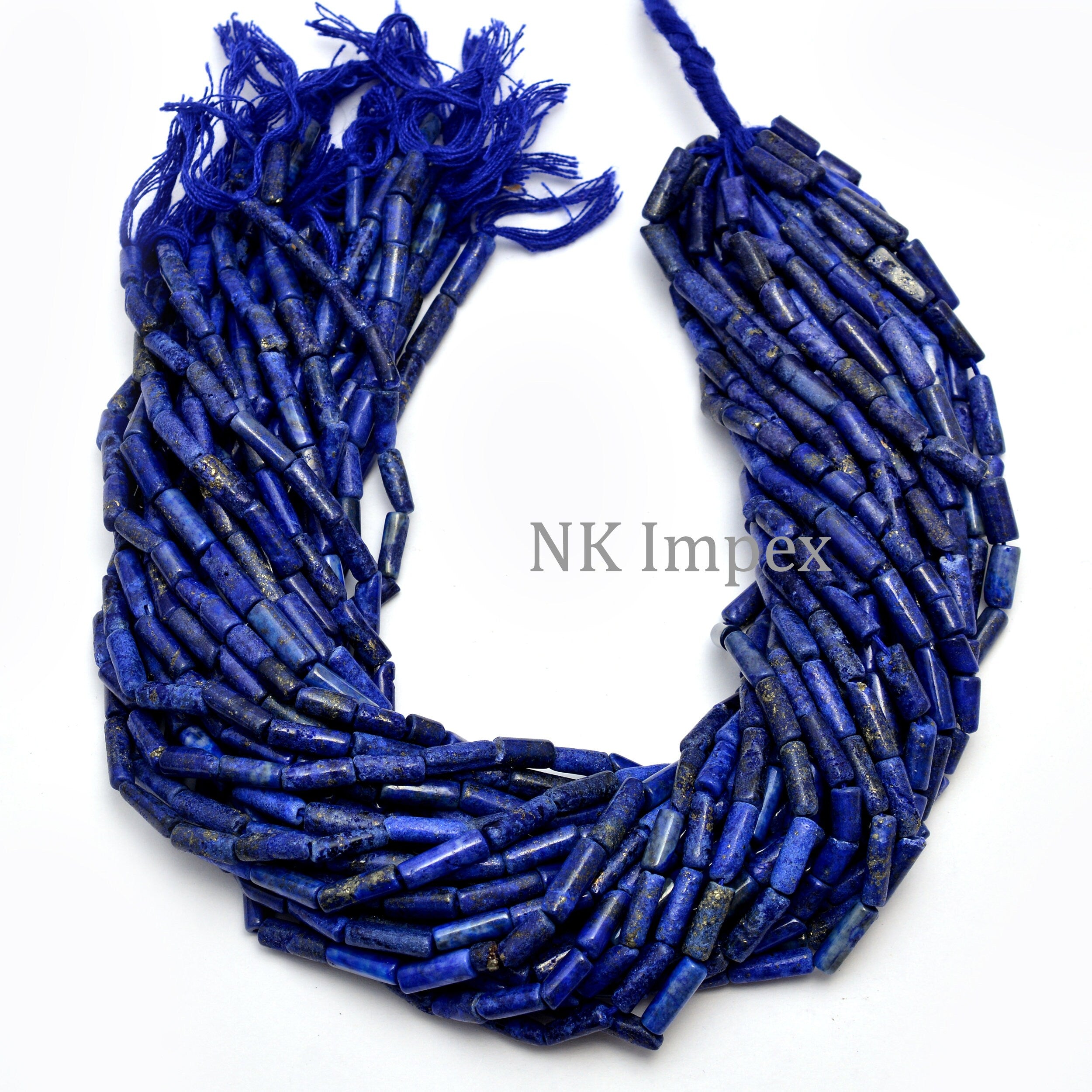 Natural Lapis Lazuli Smooth Long Tube Beads, Genuine Gemstone Beads Supplier. (SKU1162)