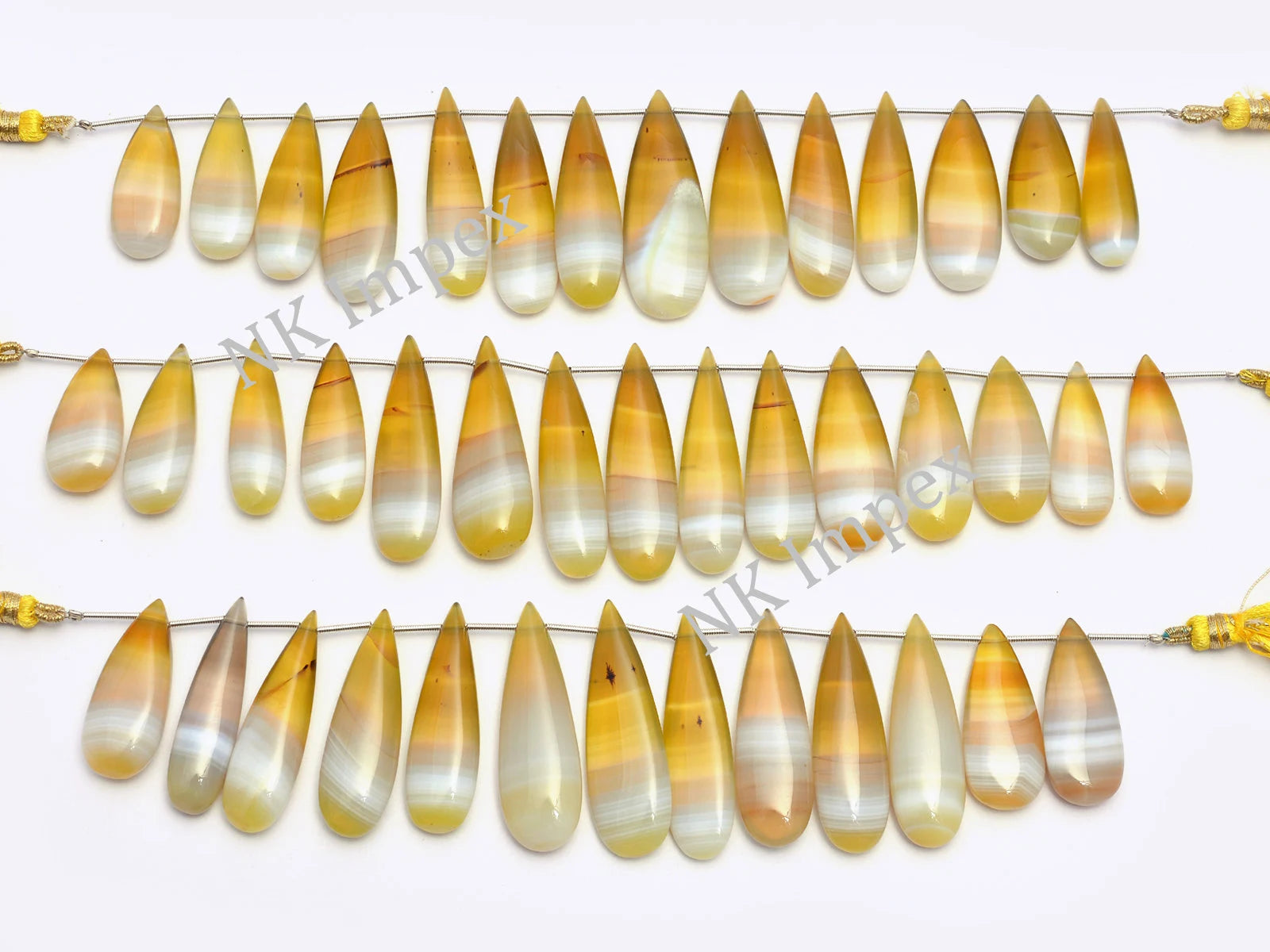 AAA Quality Long Pear Stone, Multi Color Chalcedony Smooth Beads, 12x23 mm To 15x43 mm, Bi-Color Chalcedony For Jewelry, SKU1090
