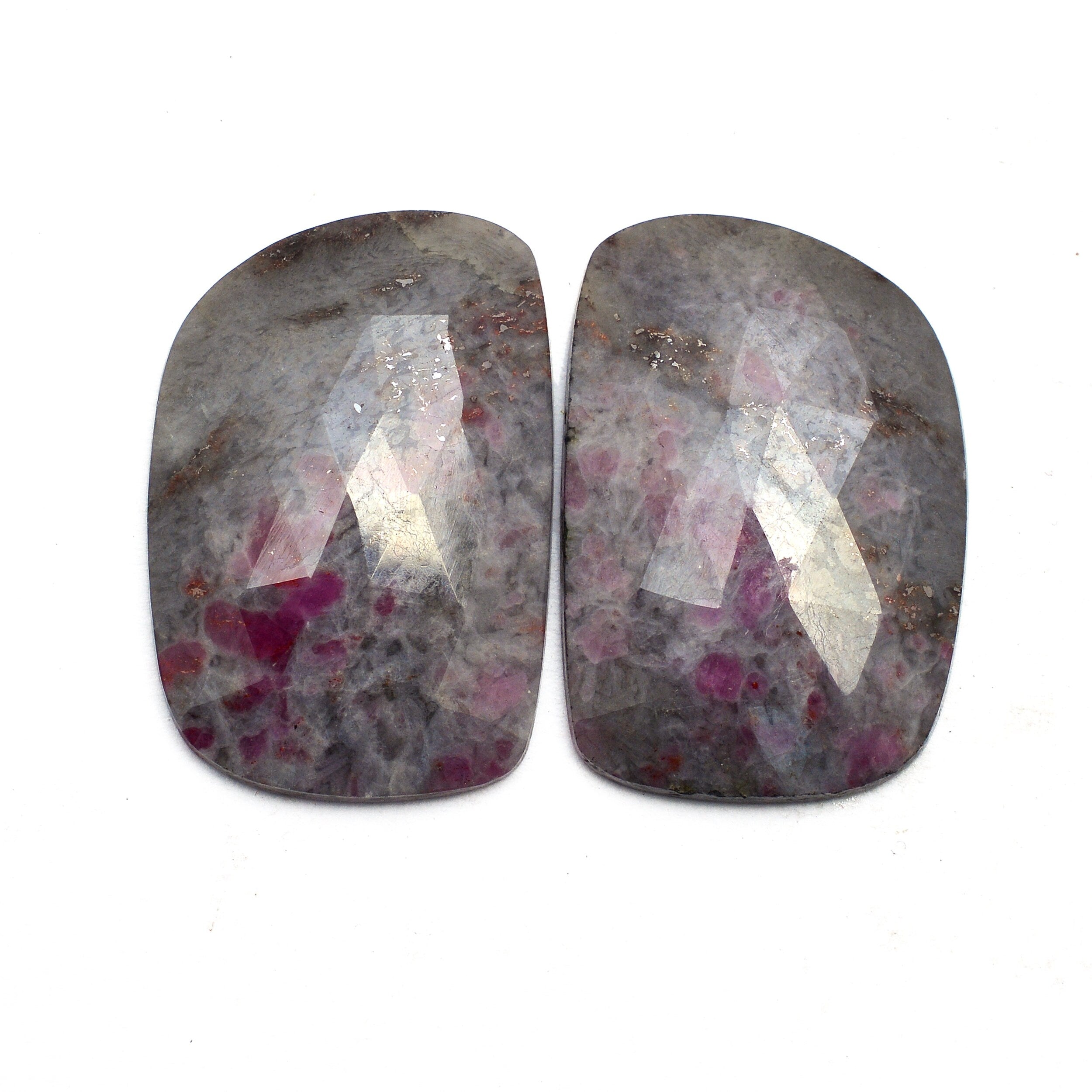Natural Gray Sapphire Faceted Organic Rosecut Loose Gemstone, 18x26 mm, Sapphire Rosecut Pair, Gray Sapphire Jewelry Making Cut, SKU No 1200