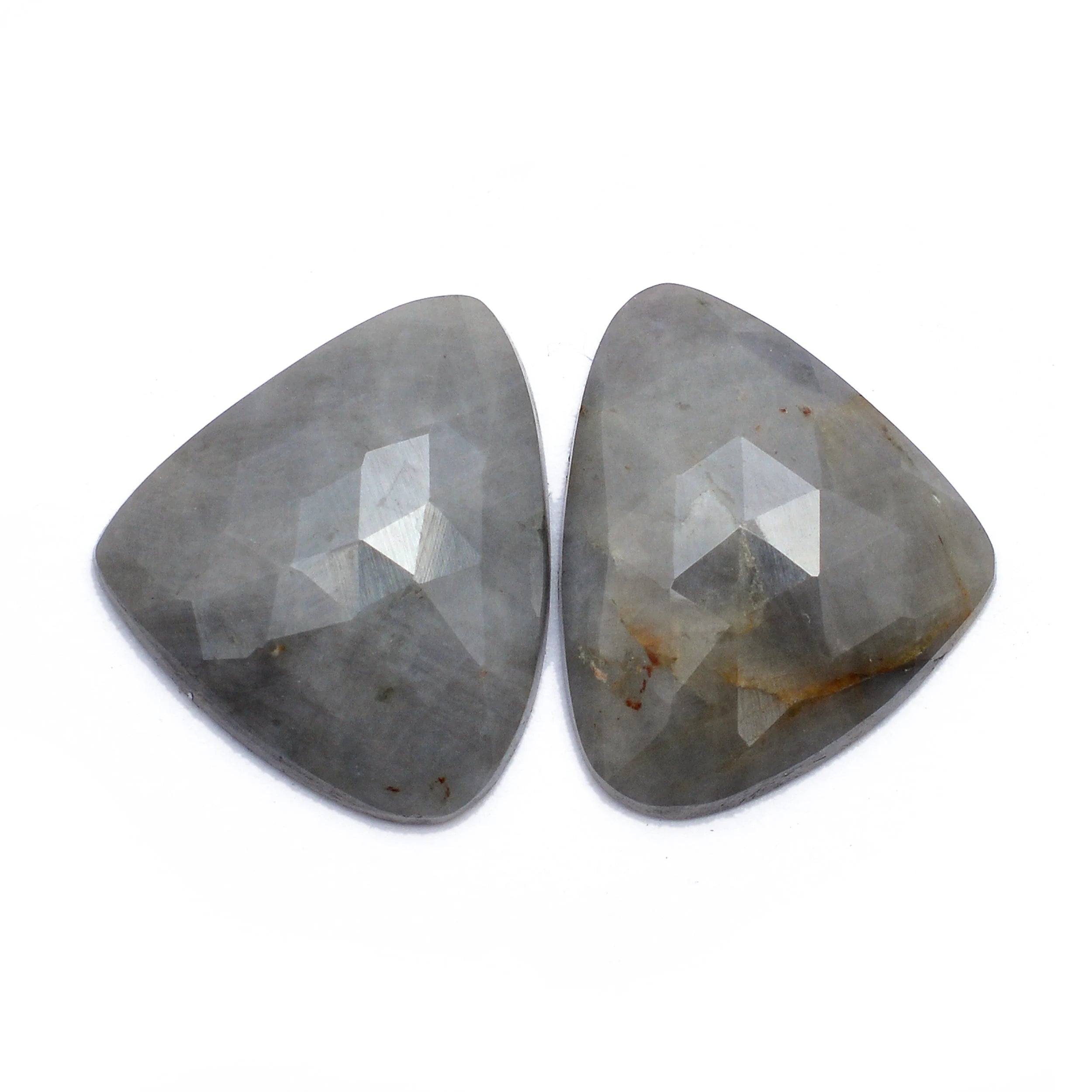 Sapphire Faceted Rosecut Loose Gemstone, 15x18 mm, Gray Sapphire Organic Rosecut Pair, Sapphire Handmade Jewelry Making Cut, SKU no. 1211