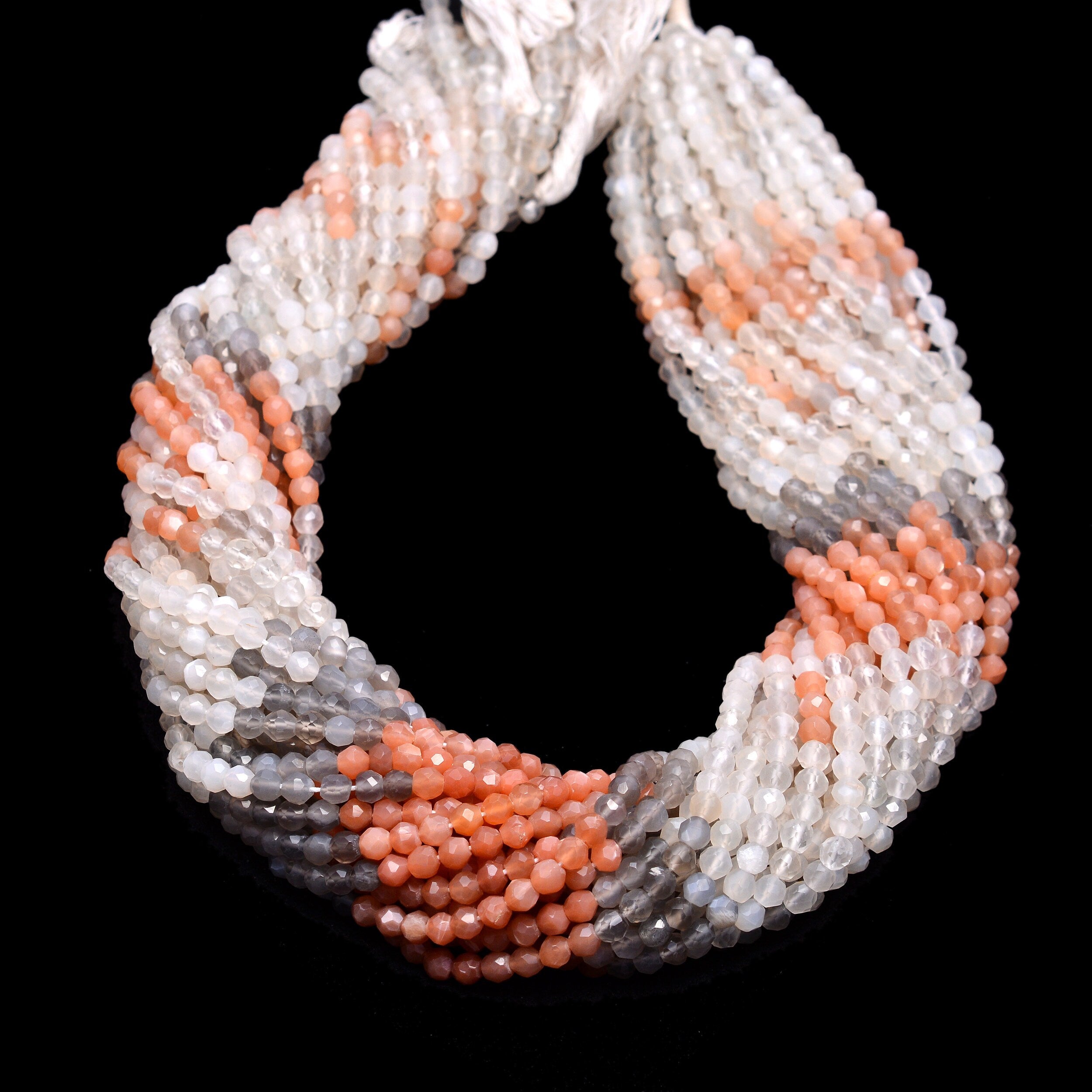 Natural Multi Moonstone Faceted Round Ball Beads, 15 Inch Strand, (SKU1183)
