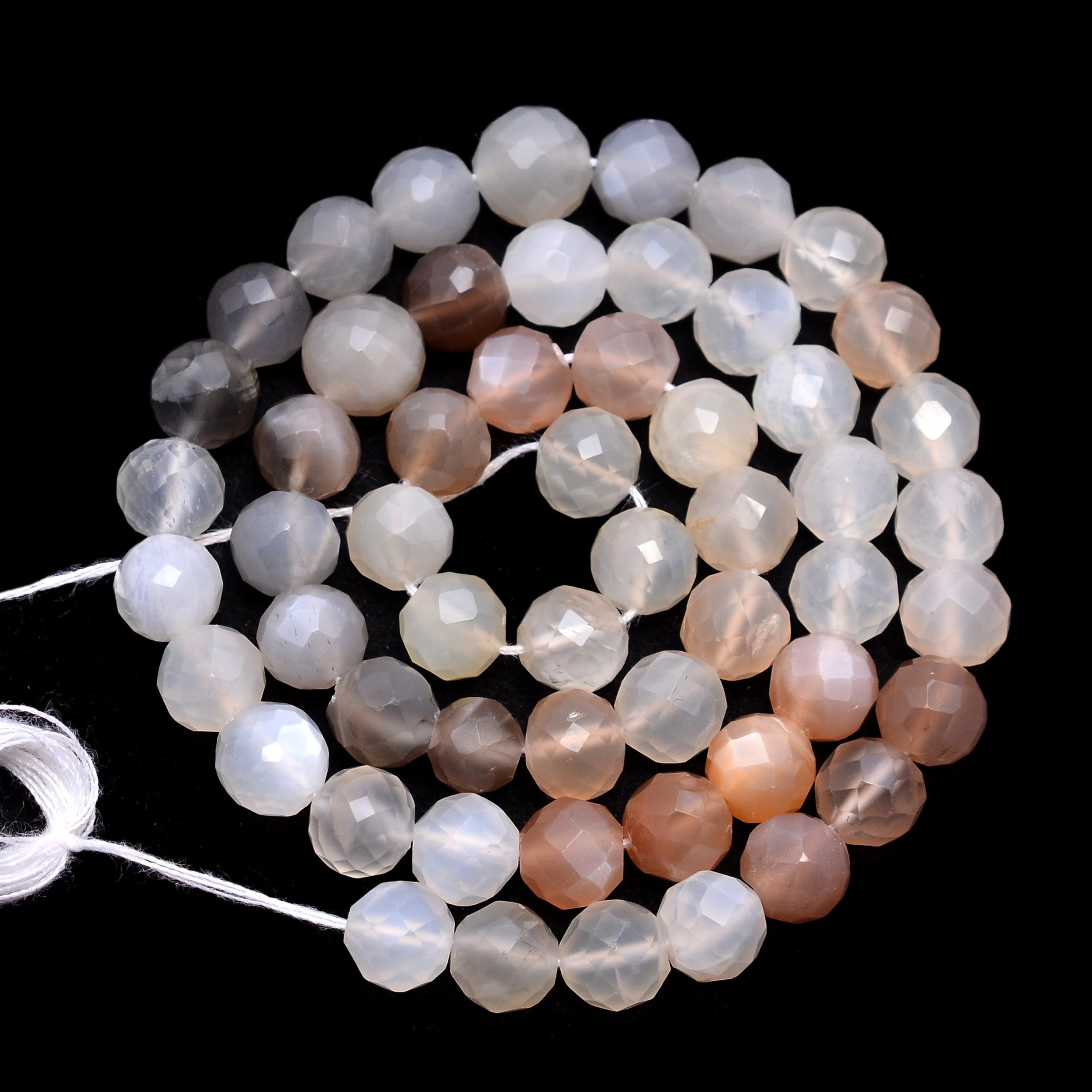 Natural Multi Moonstone Faceted Round Balls Beads, 13 Inch Strand, (SKU1184)