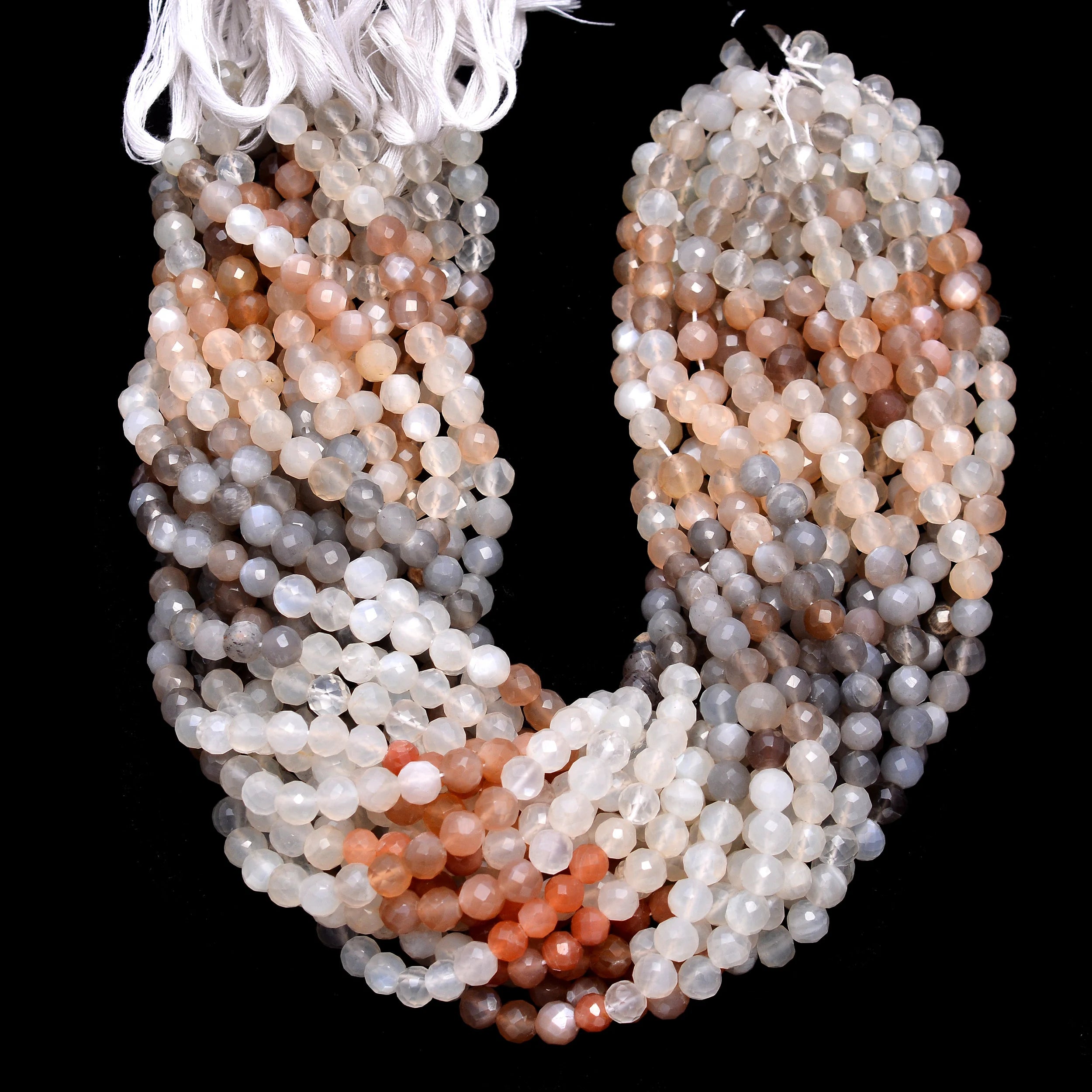 Natural Multi Moonstone Faceted Round Balls Beads, 13 Inch Strand, (SKU1184)