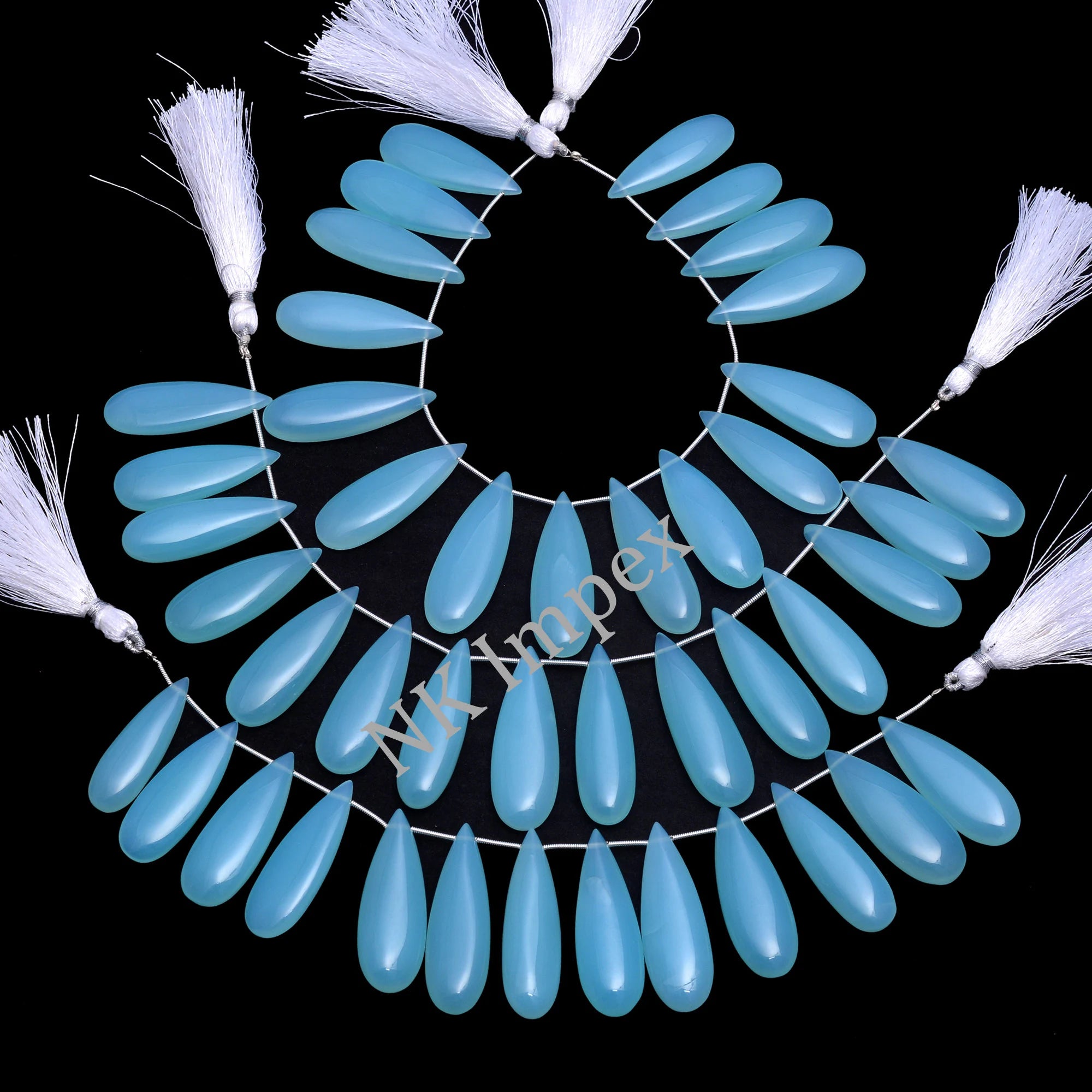Milky Aqua Blue Chalcedony Smooth Pear Beads, 11x34 mm to 14x40 mm, Blue Chalcedony Pear, Chalcedony Jewelry Gemstone Pear, SKU1099