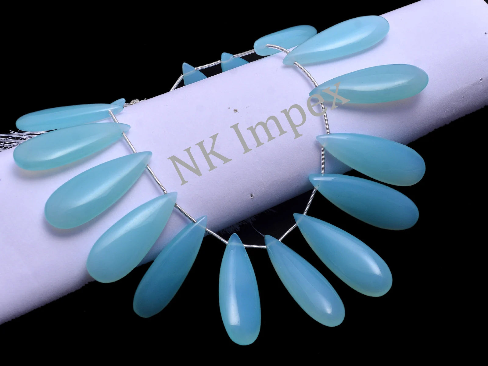 Milky Aqua Blue Chalcedony Smooth Pear Beads, 11x34 mm to 14x40 mm, Blue Chalcedony Pear, Chalcedony Jewelry Gemstone Pear, SKU1099