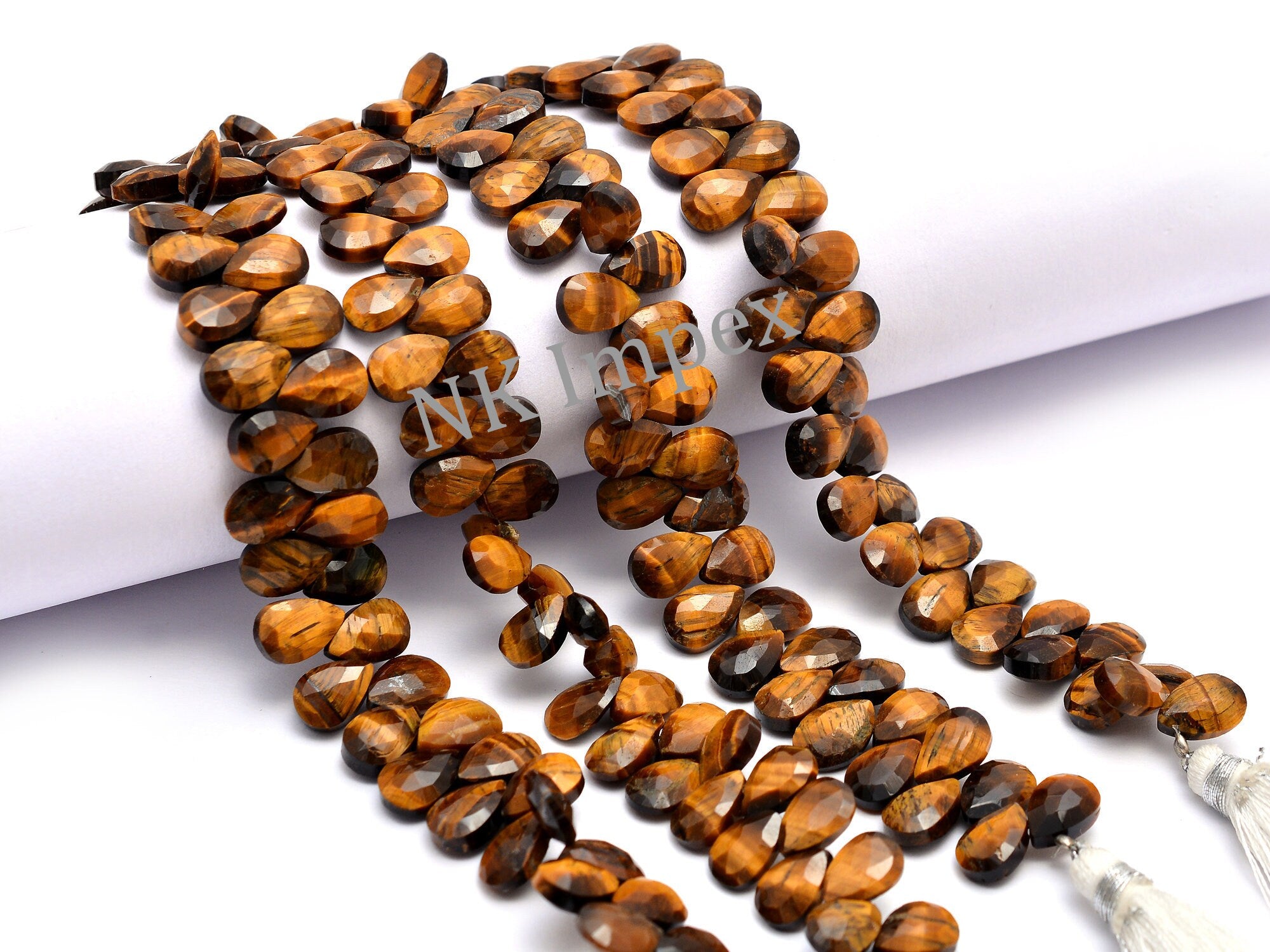 Natural Tiger's Eye Faceted Pear Beads, 7x10 mm, Jewelry Making Gemstone Beads, (SKU1119)