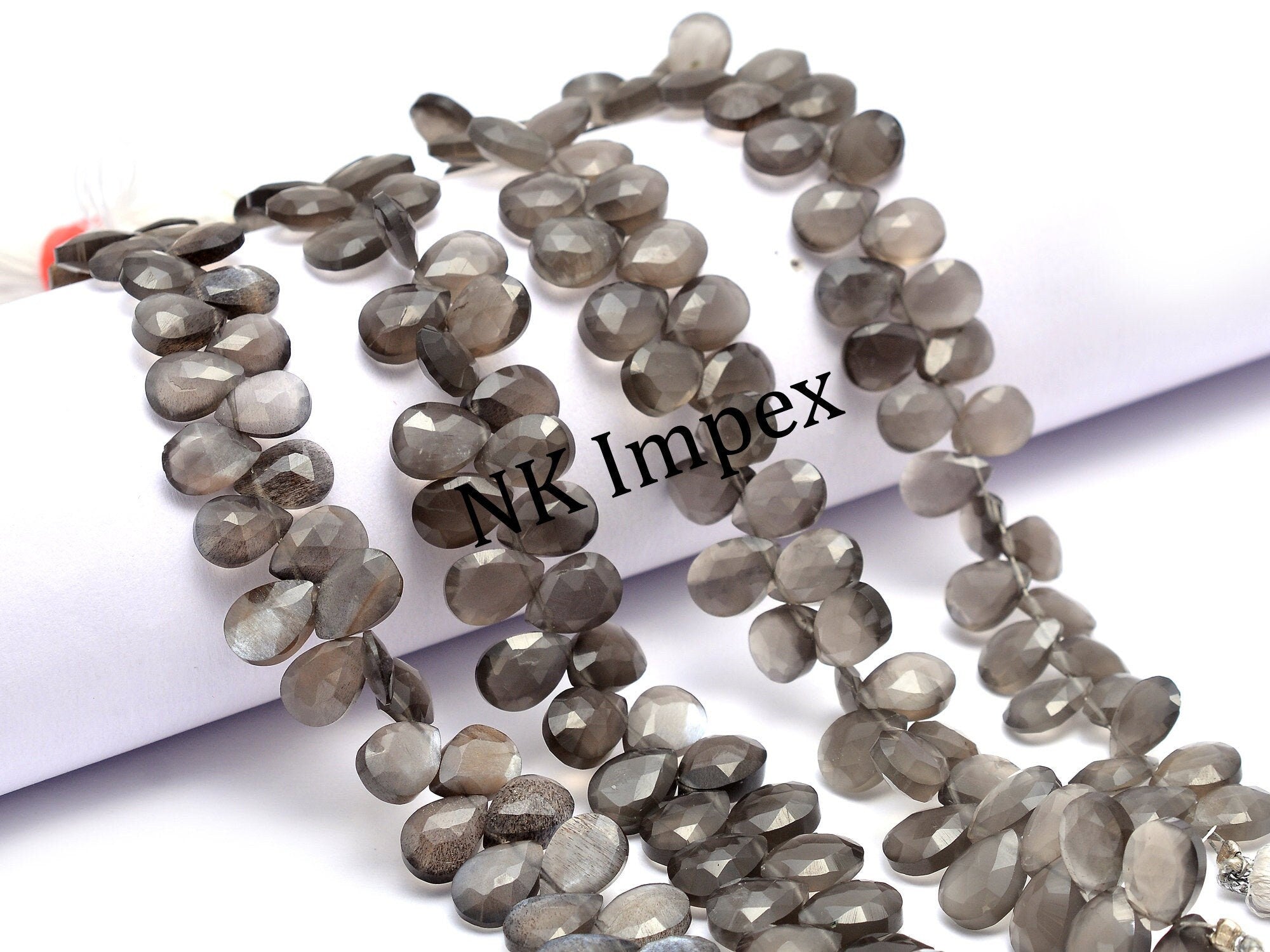Gray Moonstone Faceted Pear Beads, 7x10 mm, Moonstone Jewelry Making Gemstone Beads, 7 Inches Strand,  (SKU1121)