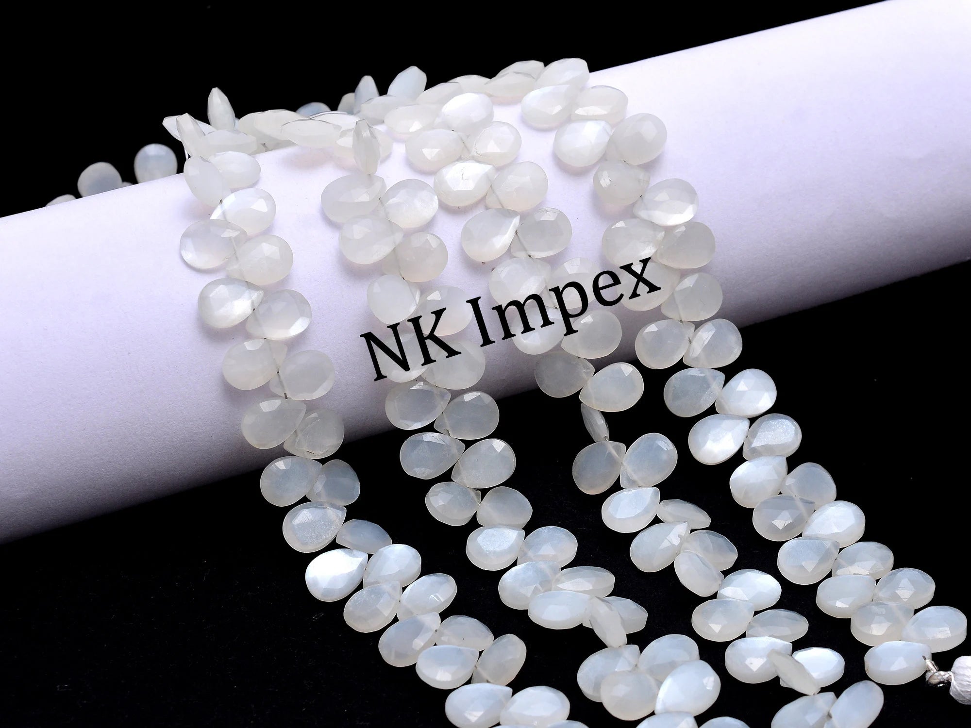 White Moonstone Faceted Pear Beads, 7x10 mm, Moonstone Jewelry Making Gemstone Beads, 7 Inches Strand, (SKU1123)