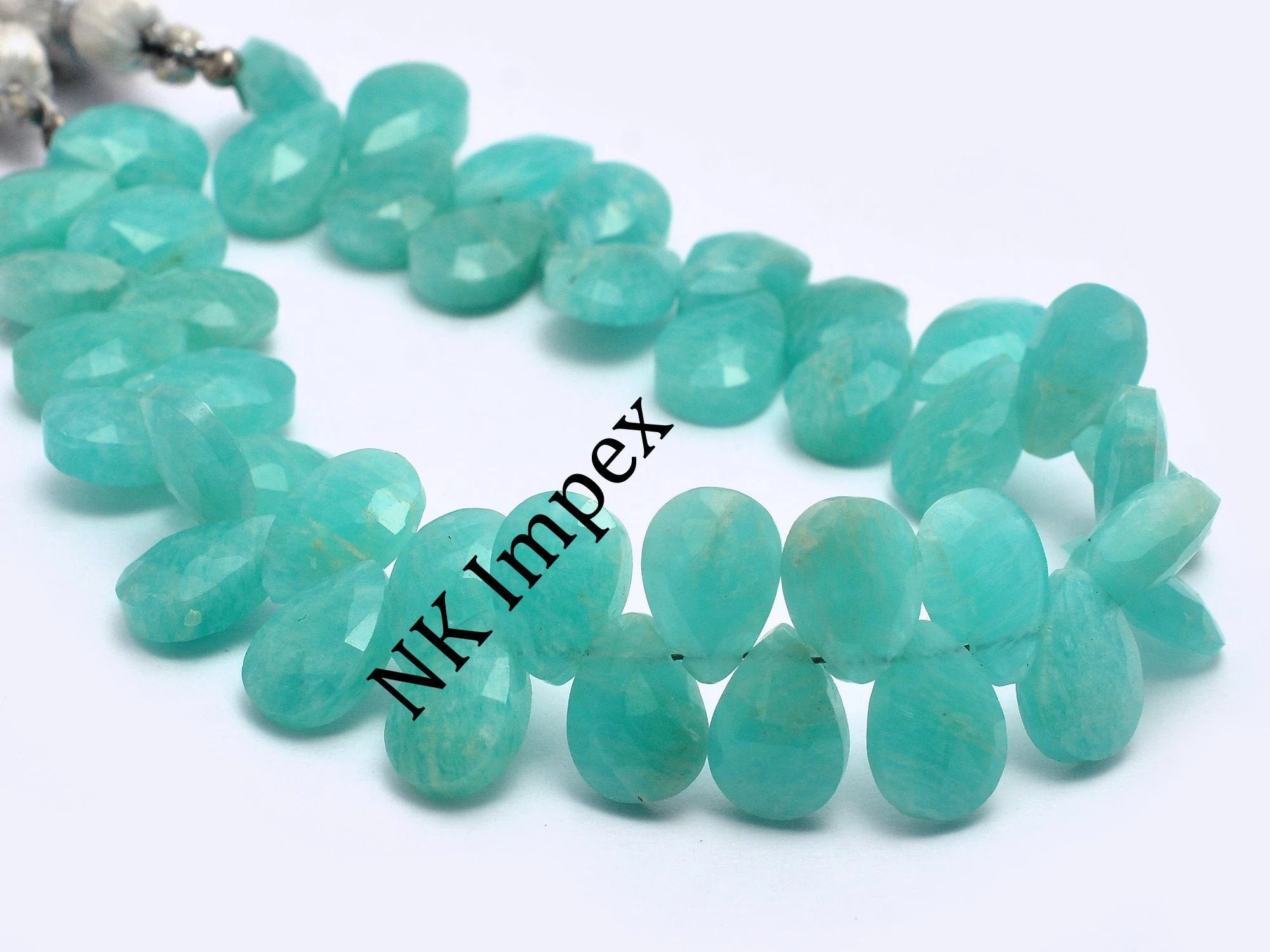 Amazonite Faceted Pear Beads, 7x10mm, Amazonite Jewelry Making Gemstone Beads, 7 Inches Strand, (SKU1126)