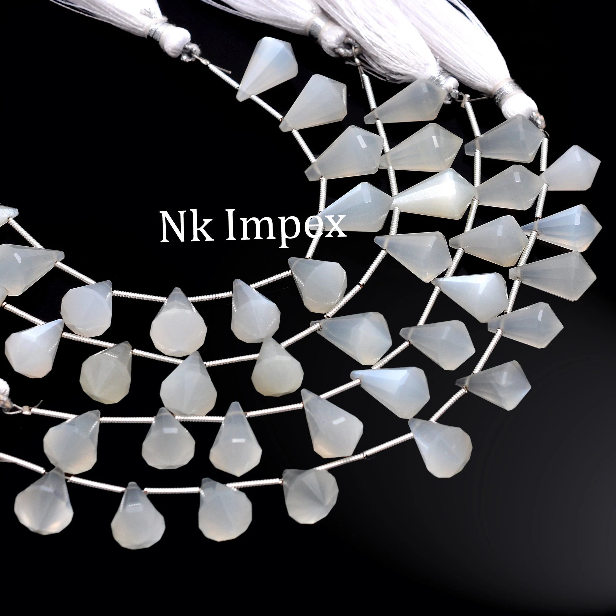 Faceted White Moonstone Cone Beads: 8x12-8x14mm, 5.5 Inch Strand, SKU1242