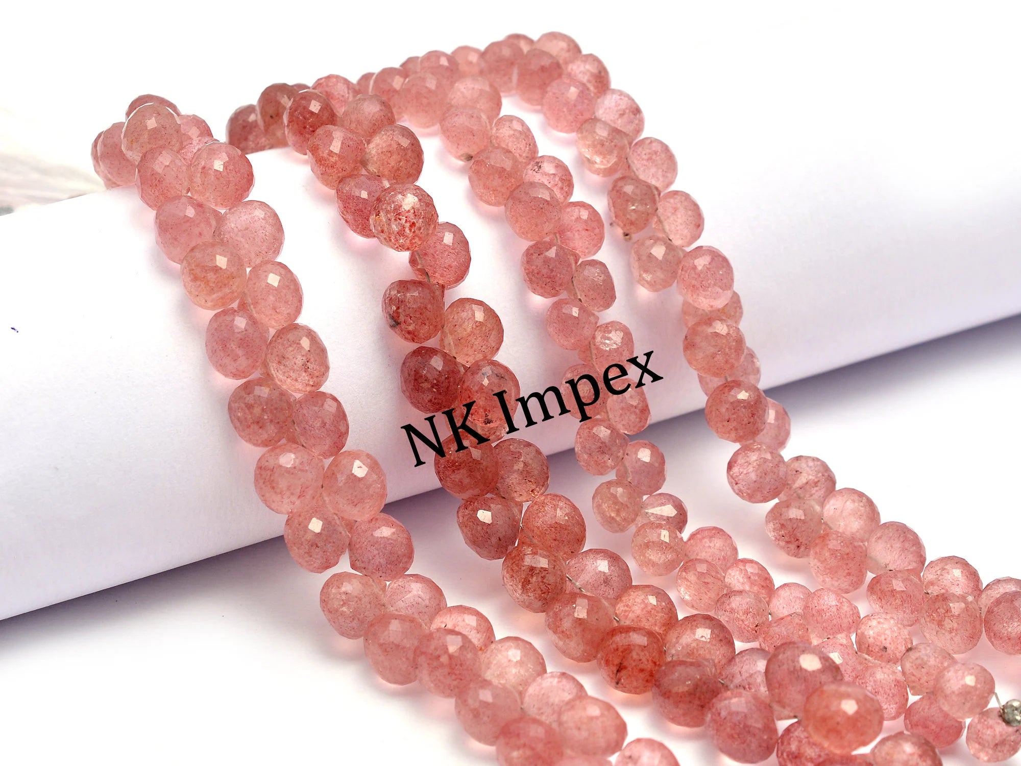 Natural Pink Strawberry Quartz Faceted Onion Shape Beads, (SKU1147)