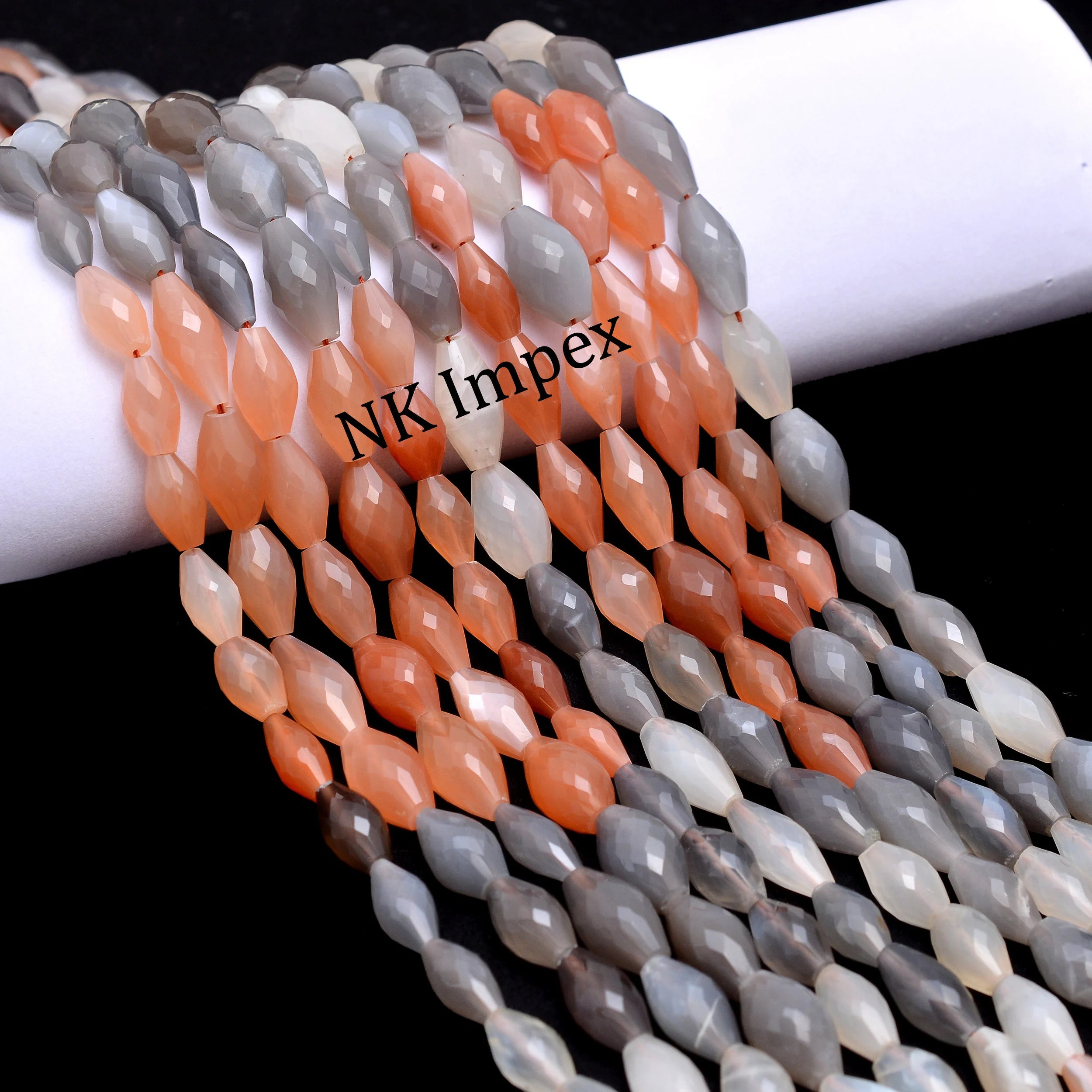 Multi Moonstone Faceted Barrel Beads, 6x10 mm To 8x15 mm, Multi Moonstone Drum Beads, Moonstone Jewelry Making Beads, 17 Inch, SKU1155