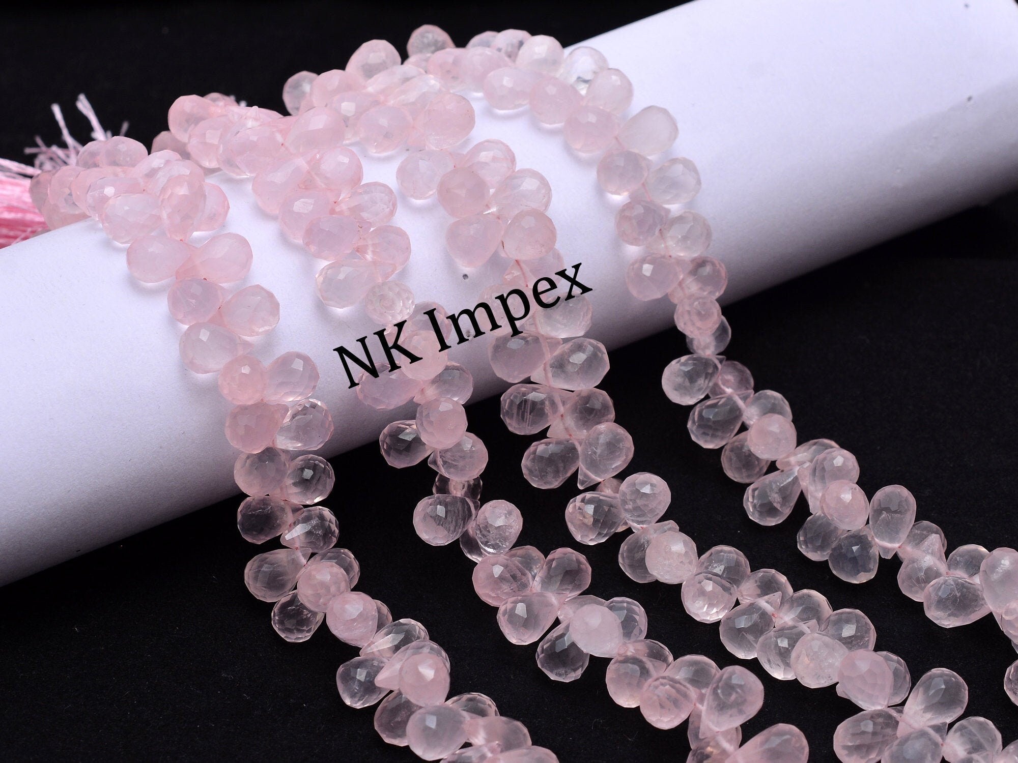 Pink Rose Quartz Faceted Drops Beads, 6x8 mm To 7x12 mm, Rose Quartz Drops, Rose Quartz Jewelry Making Gemstone Beads, SKU No. 1156