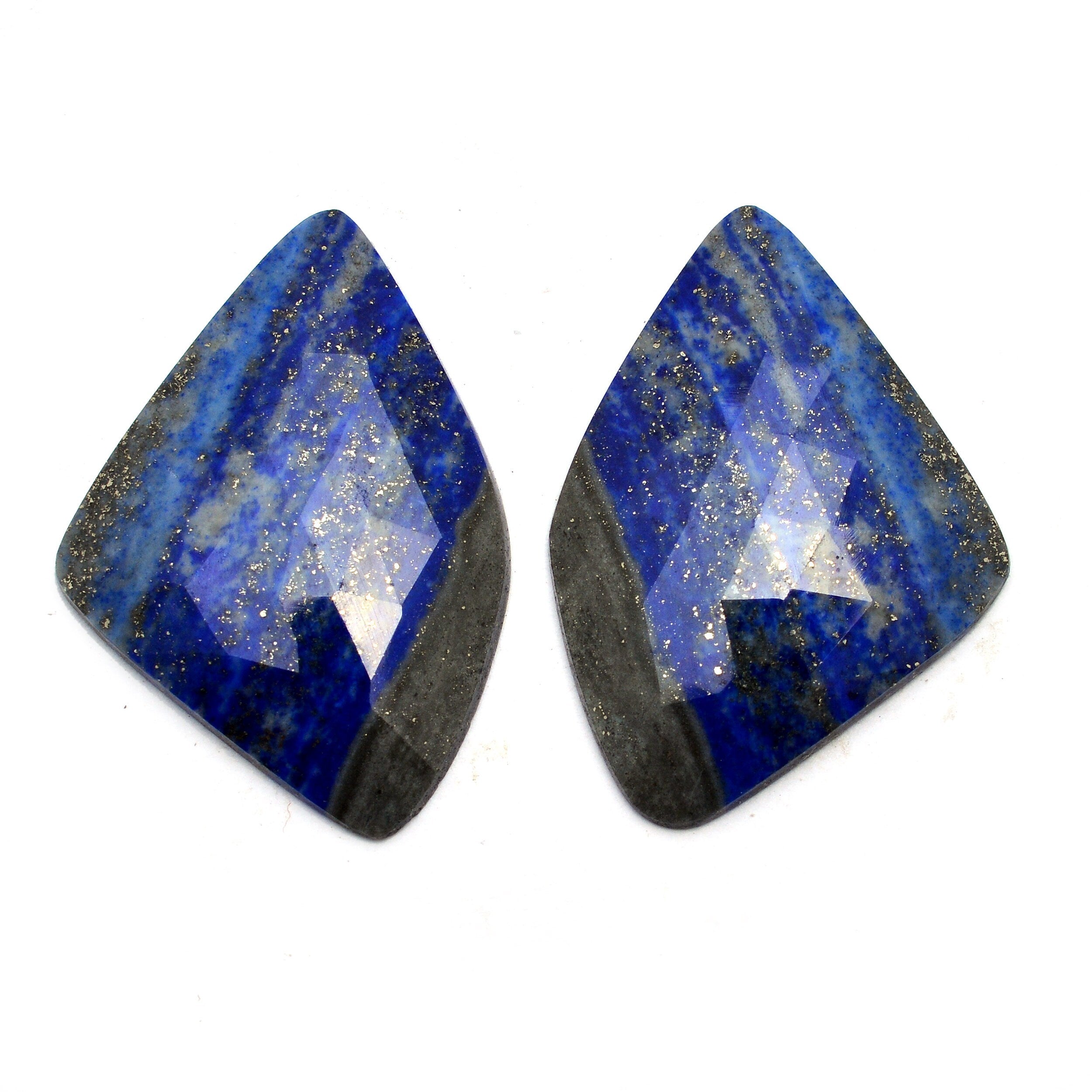 Bi Color Lapis Lazuli Faceted Rosecut Pair, 23x32.5 mm, Lapis Lazuli Rosecut, Lapis Handmade Jewelry Making Gemstone Rosecut, SKU No. 1167