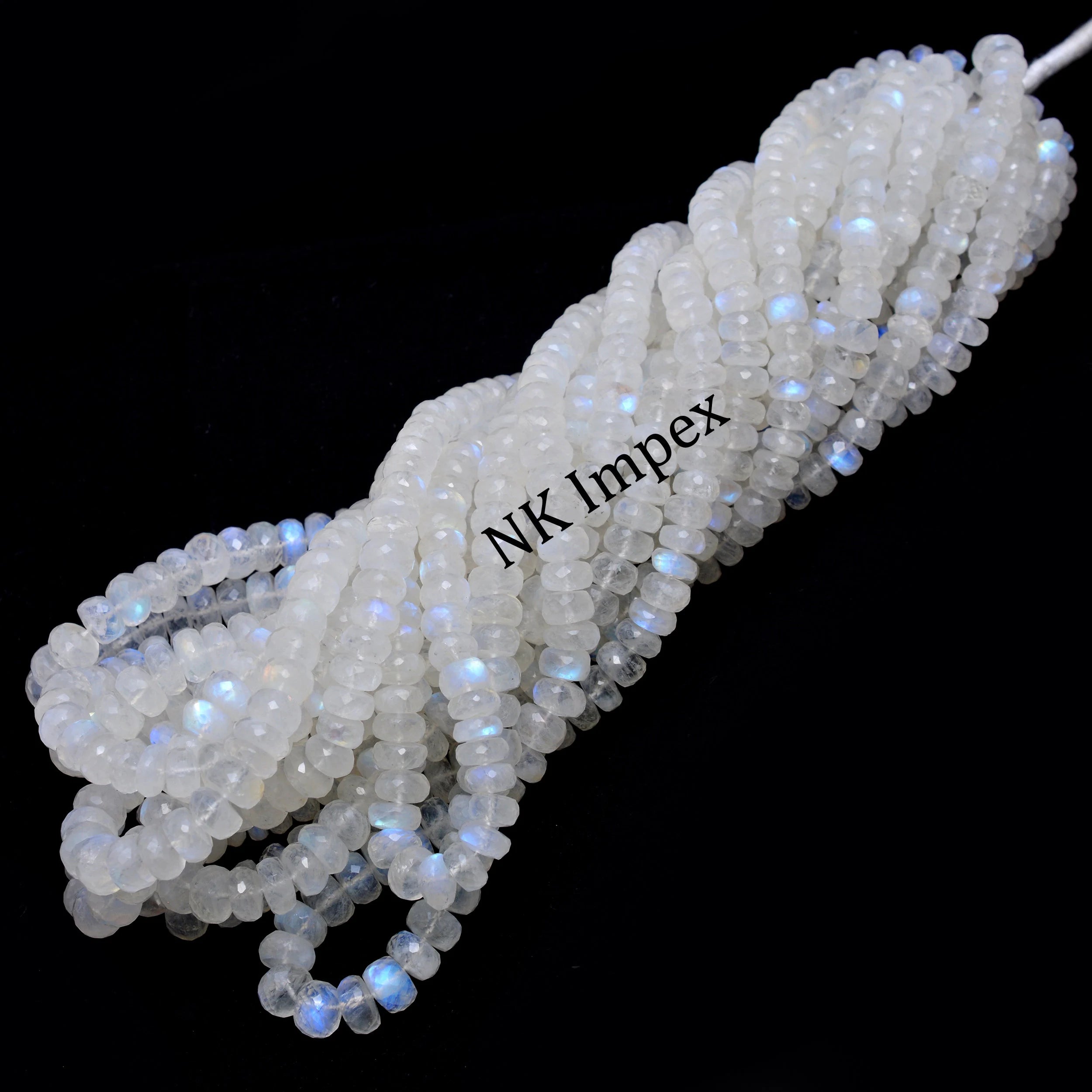 Rainbow Moonstone Beads, Faceted Rondelle Beads, Blue Fire Moonstone Beads, White Moonstone Beads For Jewelry, Gemstone Beads (SKU1112)