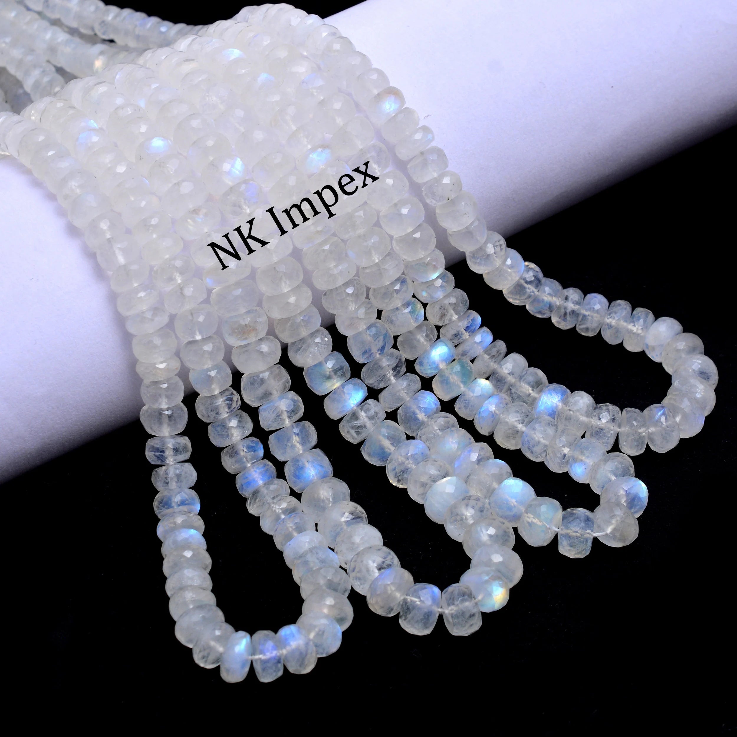 Rainbow Moonstone Beads, Faceted Rondelle Beads, Blue Fire Moonstone Beads, White Moonstone Beads For Jewelry, Gemstone Beads (SKU1112)
