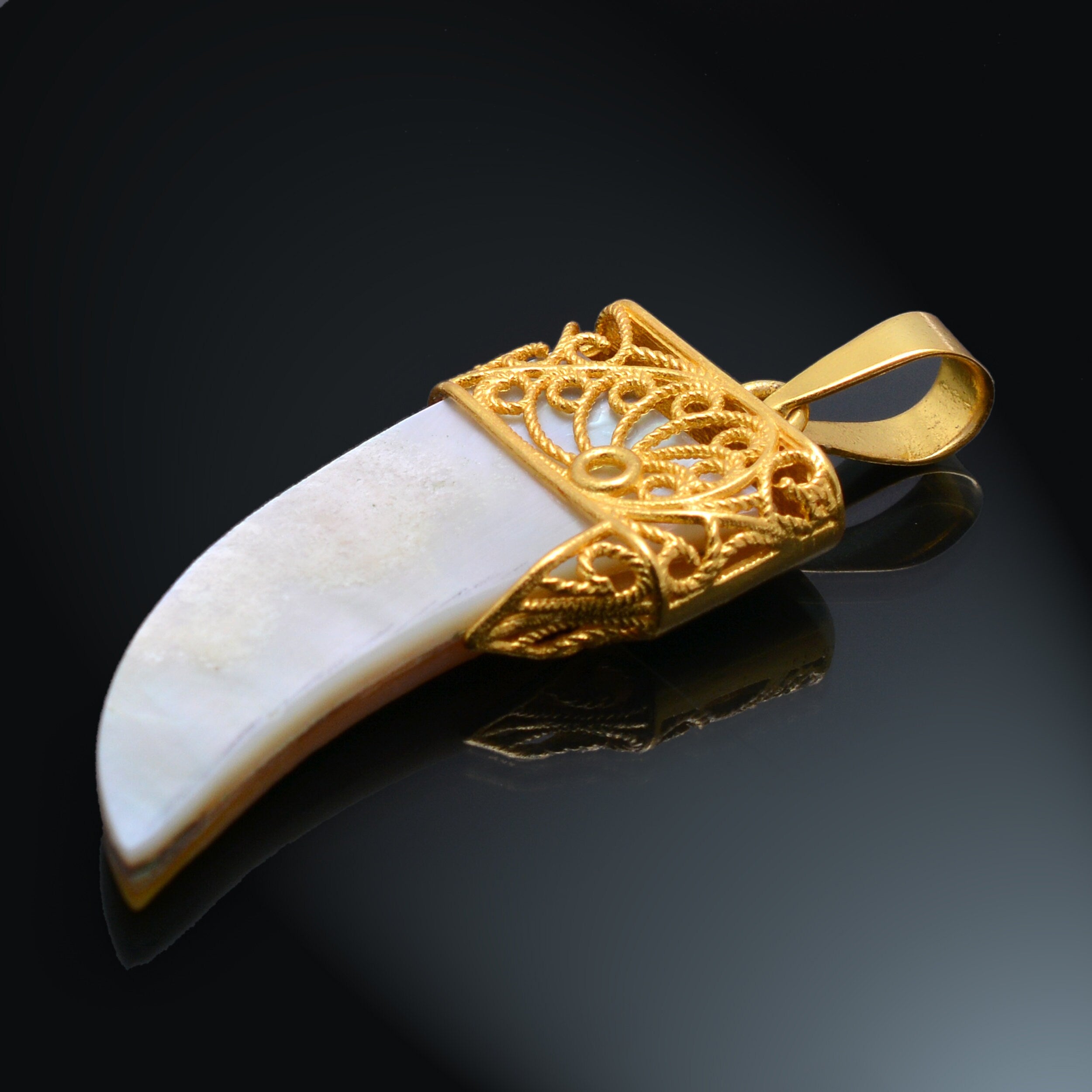 Mother Of Pearl Pendant, Gold Plated White Pearl Stone Pendant, 17.5 x38.5 mm, Unique Handmade Gemstone Pendant, Stone For Jewelry (SKU1198)