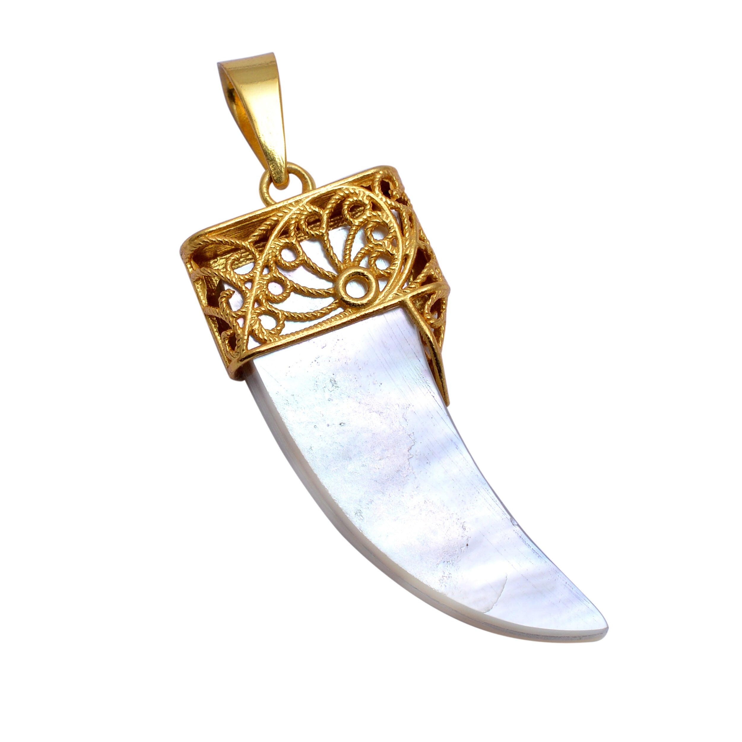 Mother Of Pearl Pendant, Gold Plated White Pearl Stone Pendant, 17.5 x38.5 mm, Unique Handmade Gemstone Pendant, Stone For Jewelry (SKU1198)