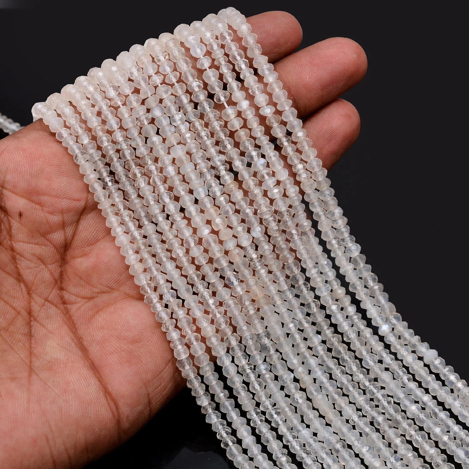 White Moonstone Faceted Rondelle Beads, Moonstone Rondelle Beads, Moonstone Handmade Jewelry Making Gemstone Beads, 15 Inch, SKU1185