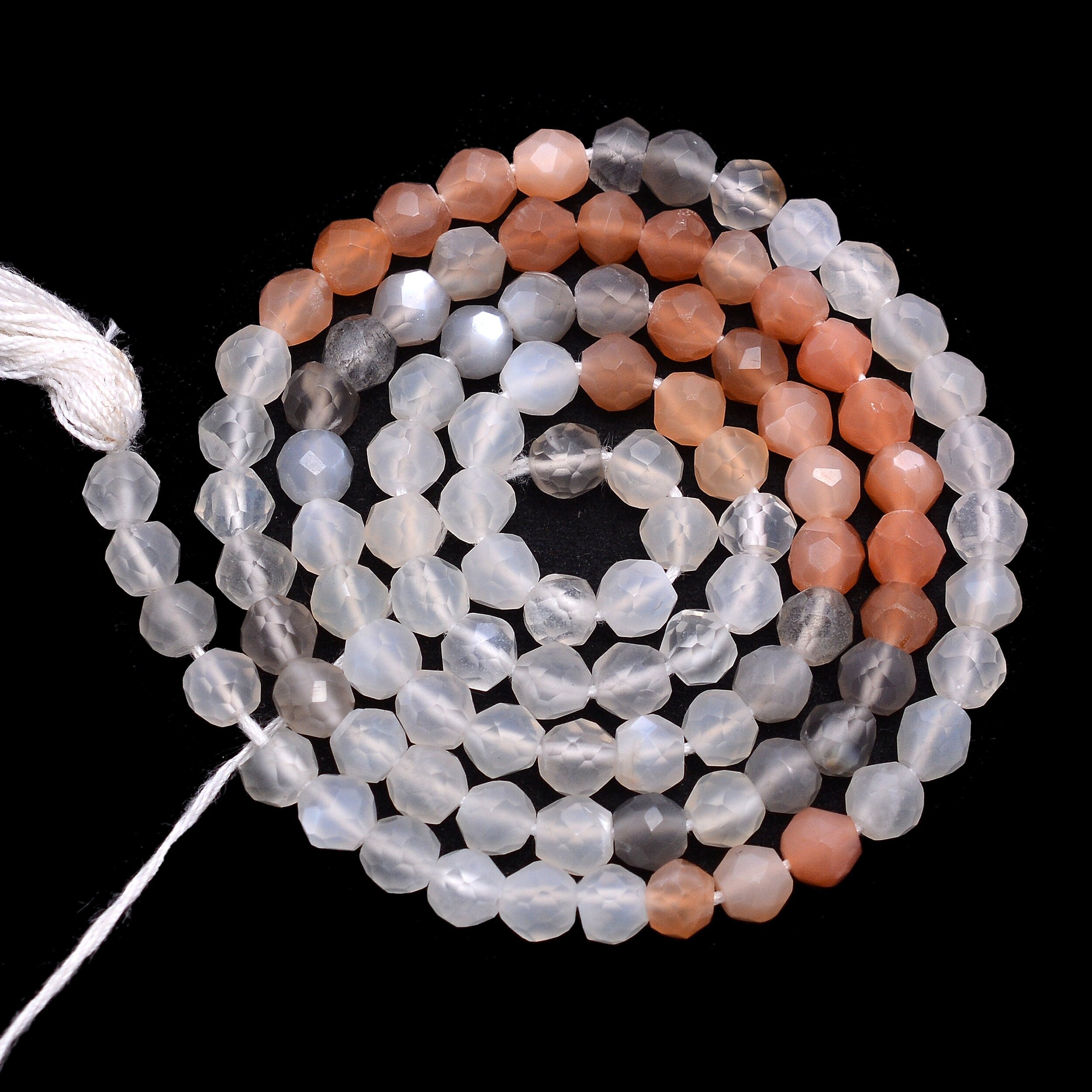Natural Multi Moonstone Faceted Round Ball Beads, 15 Inch Strand, (SKU1183)