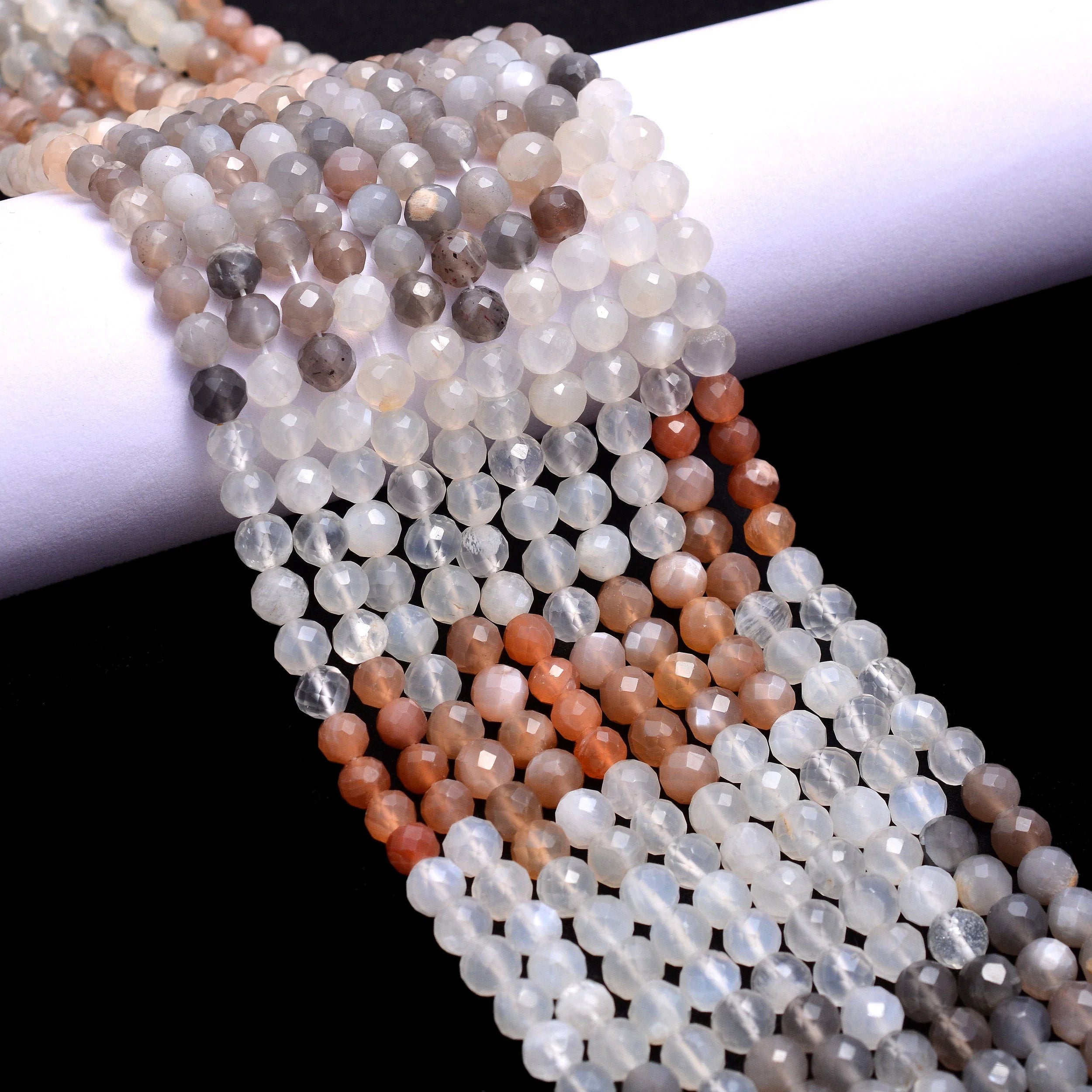Natural Multi Moonstone Faceted Round Balls Beads, 13 Inch Strand, (SKU1184)