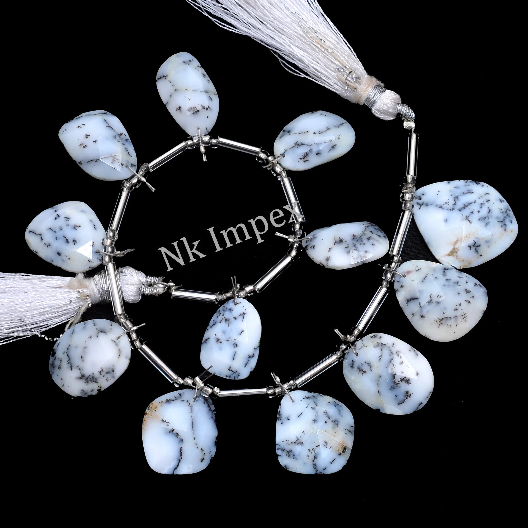 Dendrite Opal Faceted Irregular Flat Slices Beads, 10x16 mm To 14x19 mm, Dendrite Opal Irregular Beads, Opal Jewelry Making Beads