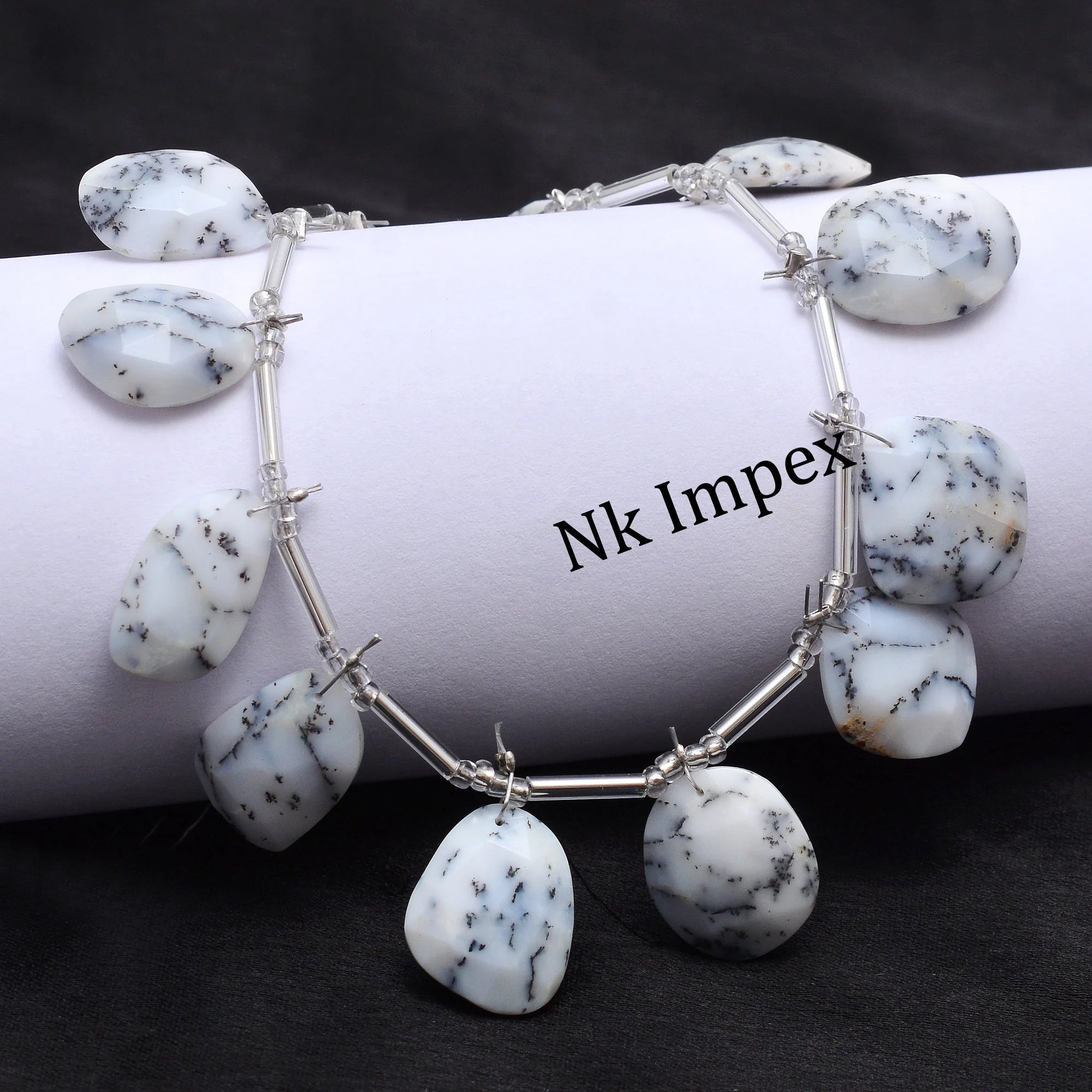 Dendrite Opal Faceted Irregular Flat Slices Beads, 10x16 mm To 14x19 mm, Dendrite Opal Irregular Beads, Opal Jewelry Making Beads
