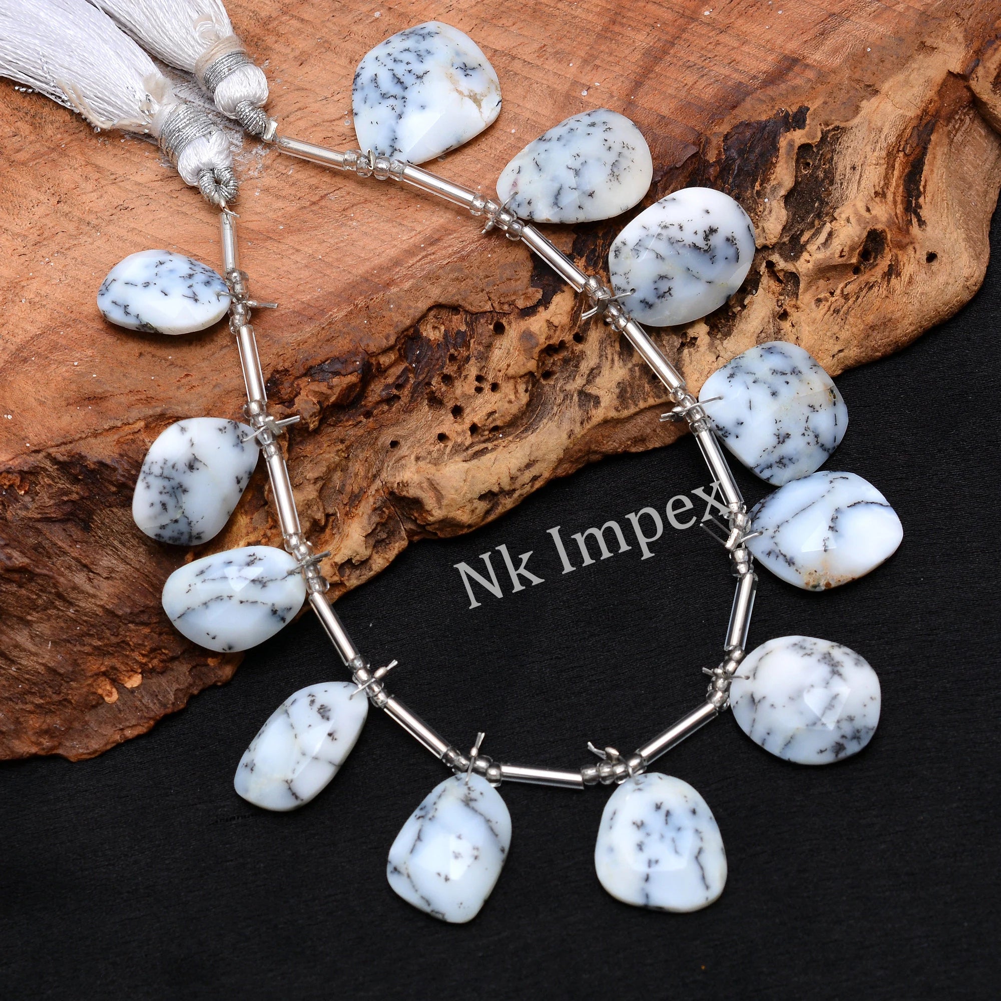 Dendrite Opal Faceted Irregular Flat Slices Beads, 10x16 mm To 14x19 mm, Dendrite Opal Irregular Beads, Opal Jewelry Making Beads