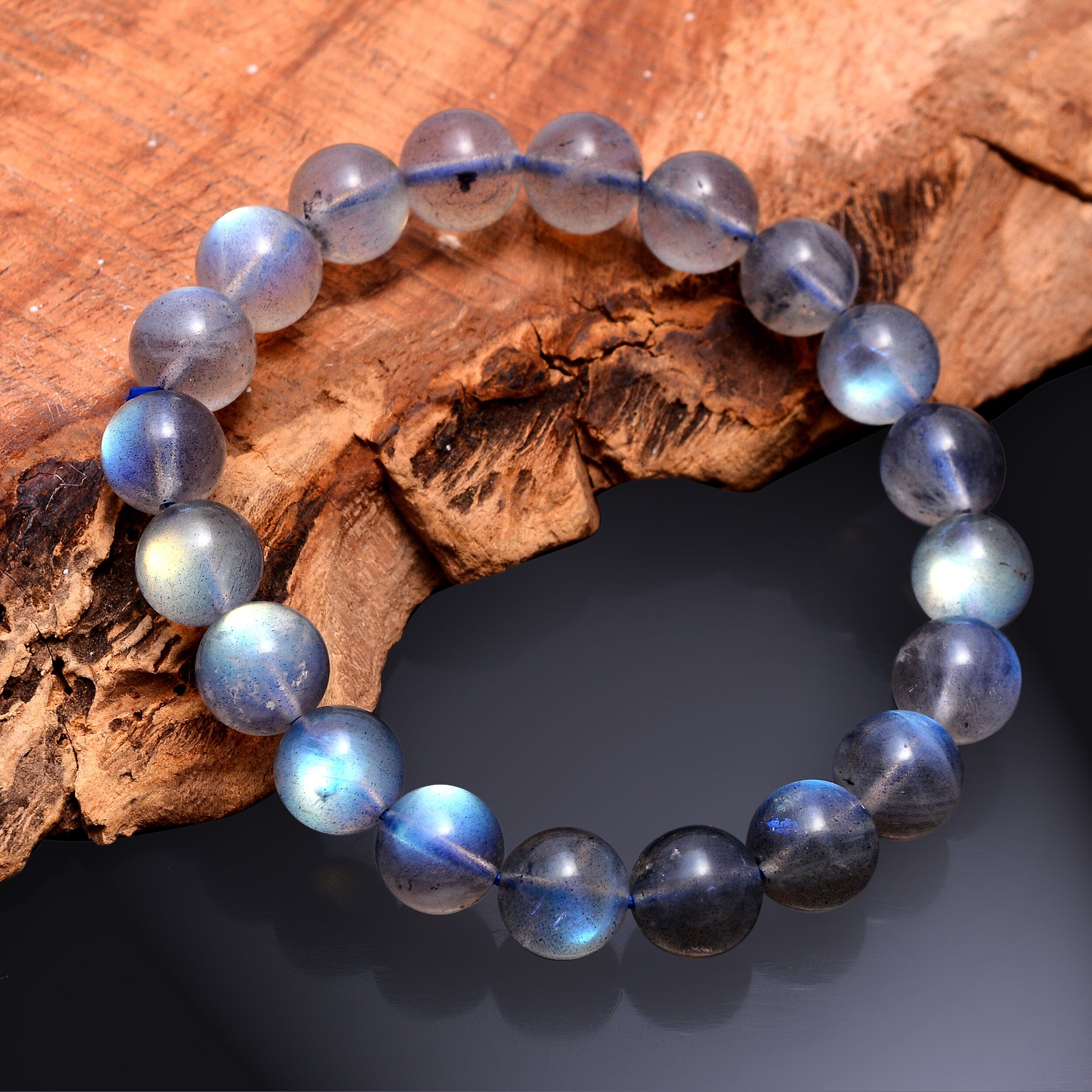 Labradorite Beads Bracelet, Blue Flash Gemstone, Labradorite Bracelet For Women, Beaded Bracelet Easy Adjustable, 7" Bracelet (SKU1252)