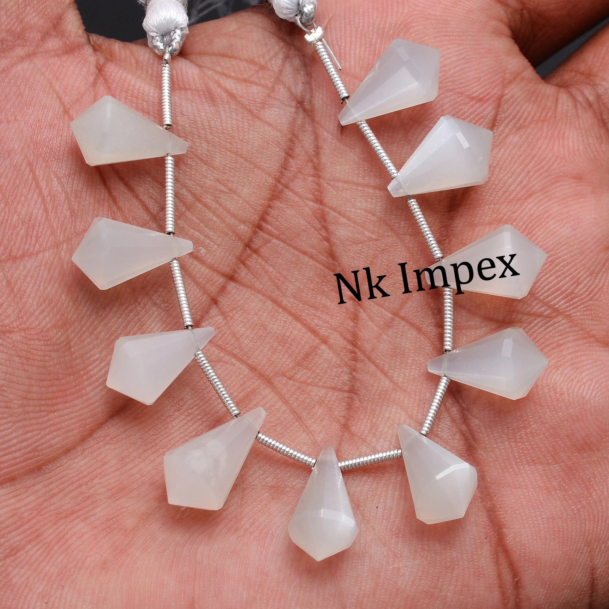 Faceted White Moonstone Cone Beads: 8x12-8x14mm, 5.5 Inch Strand, SKU1242