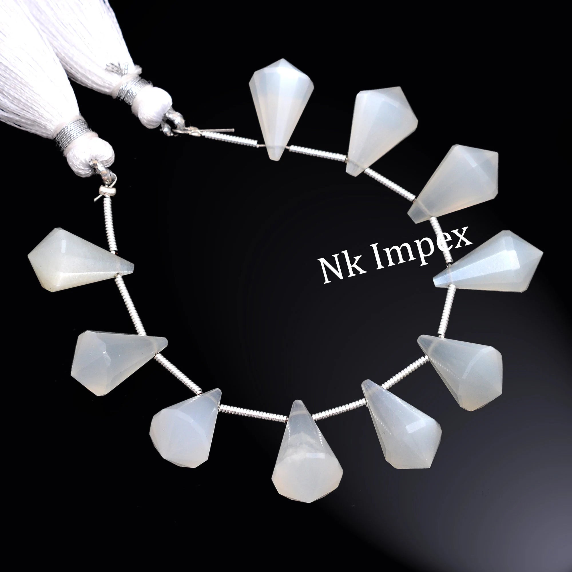 Faceted White Moonstone Cone Beads: 8x12-8x14mm, 5.5 Inch Strand, SKU1242