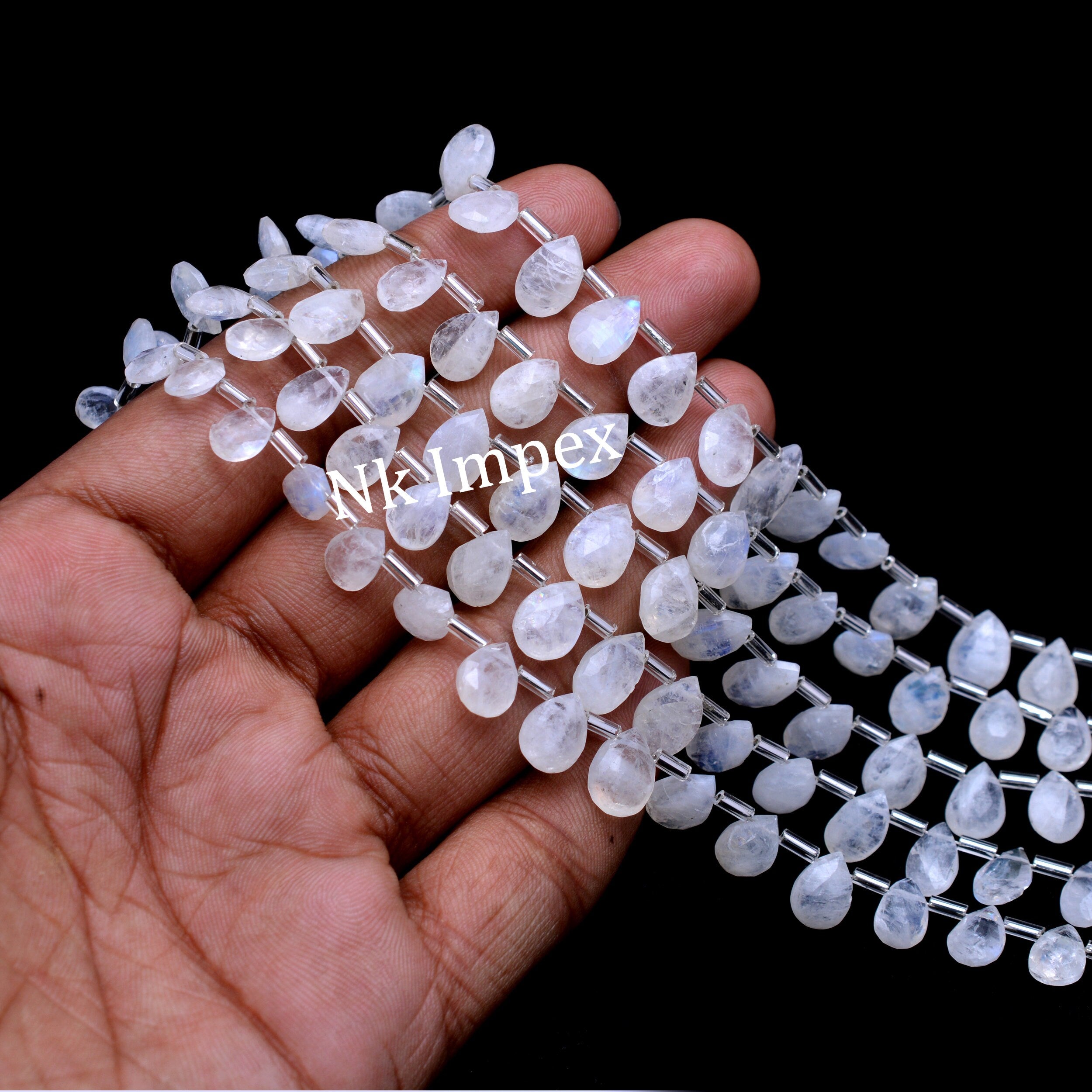 White Rainbow Moonstone Faceted Pear Beads, 6x8 mm To 8x10 mm, Rainbow Moonstone Pear, Moonstone Jewelry Making Gemstone Beads, SKU 1312