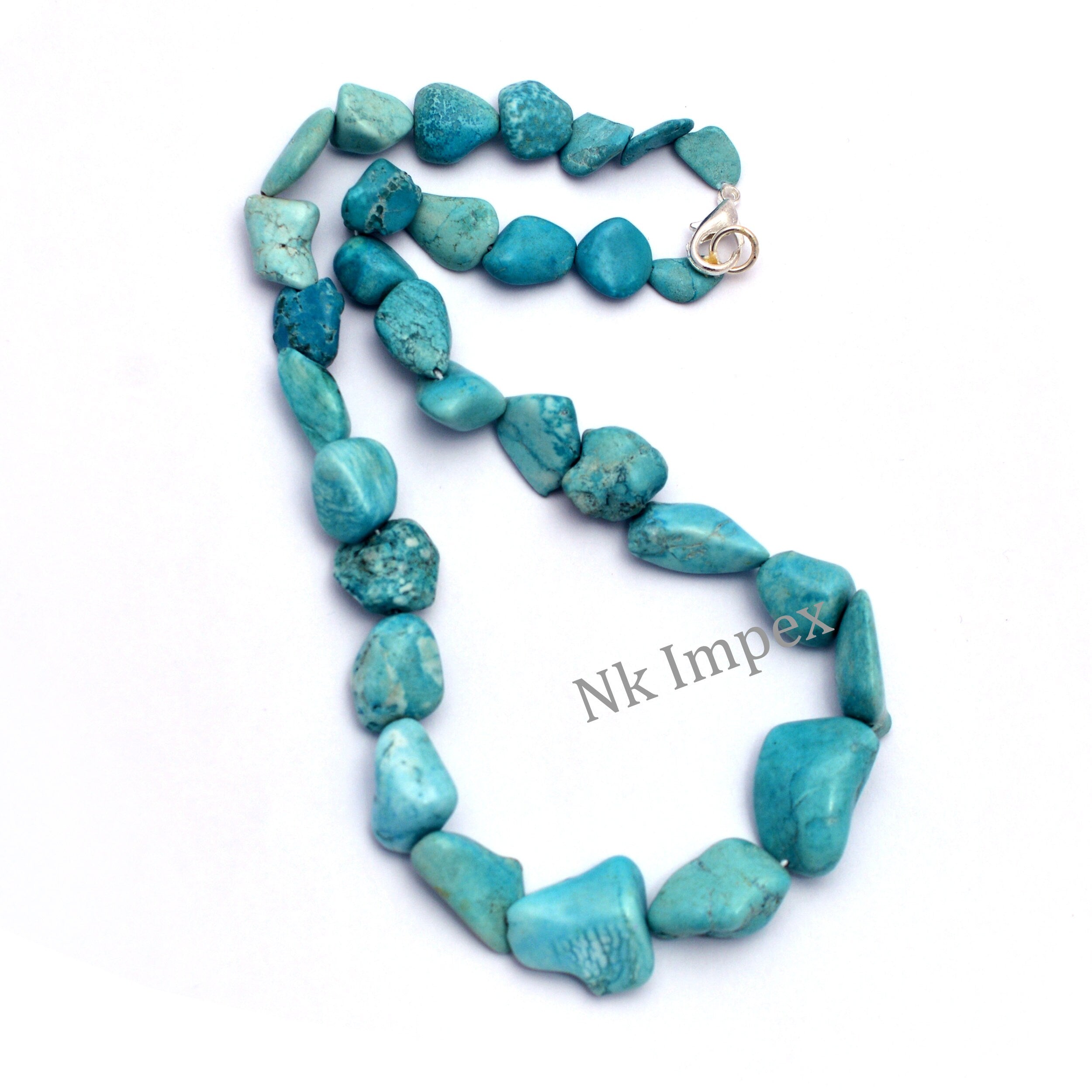 Natural Turquoise Smooth Nuggets Beads Necklace, 16 Inch Strand, Handmade Beaded Jewelry, (SKU1264)