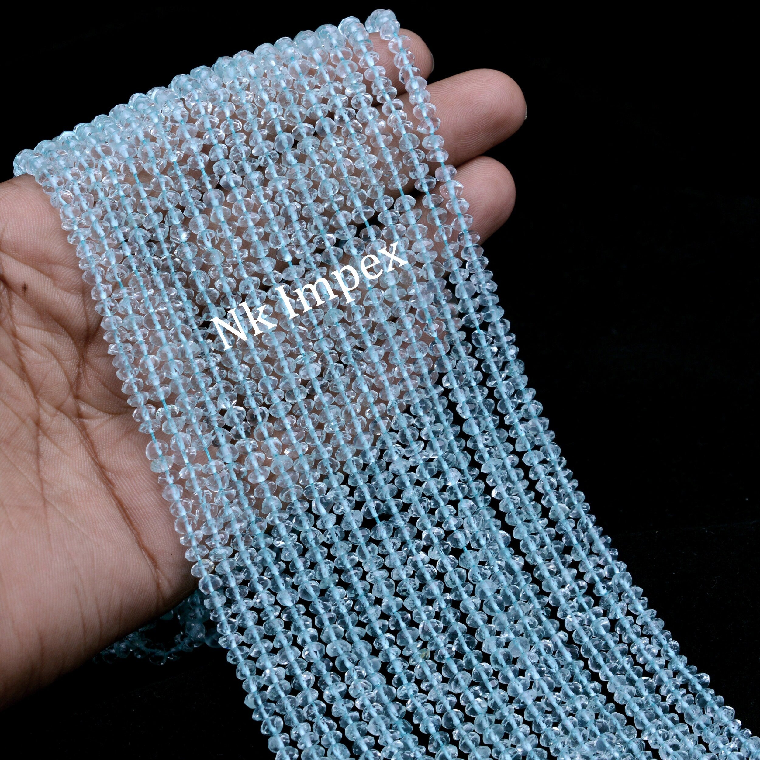 Sky Blue Topaz Crystal Quartz Faceted Rondelle Beads, Healing Quartz Beads, Jewelry Making Crystal Beads (SKU1297)