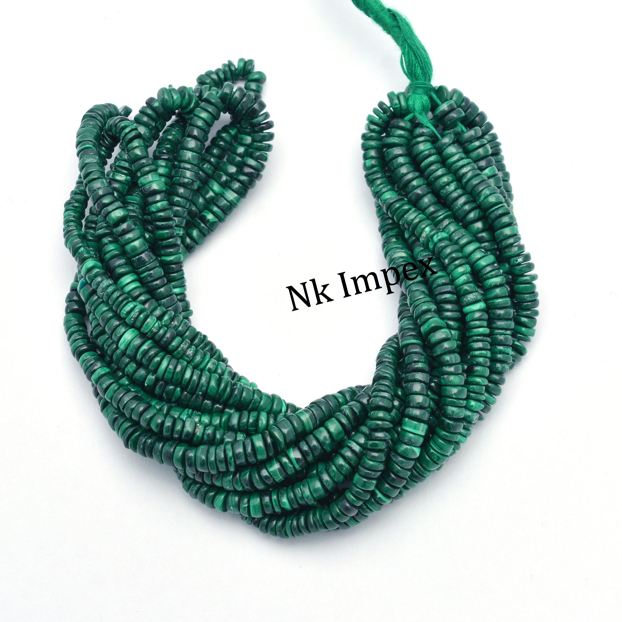 Dark Malachite Winter Smooth Heishi Tyre Beads, Natural Malachite Gemstone Jewelry, Handmade Beads Supplier, (SKU1305)