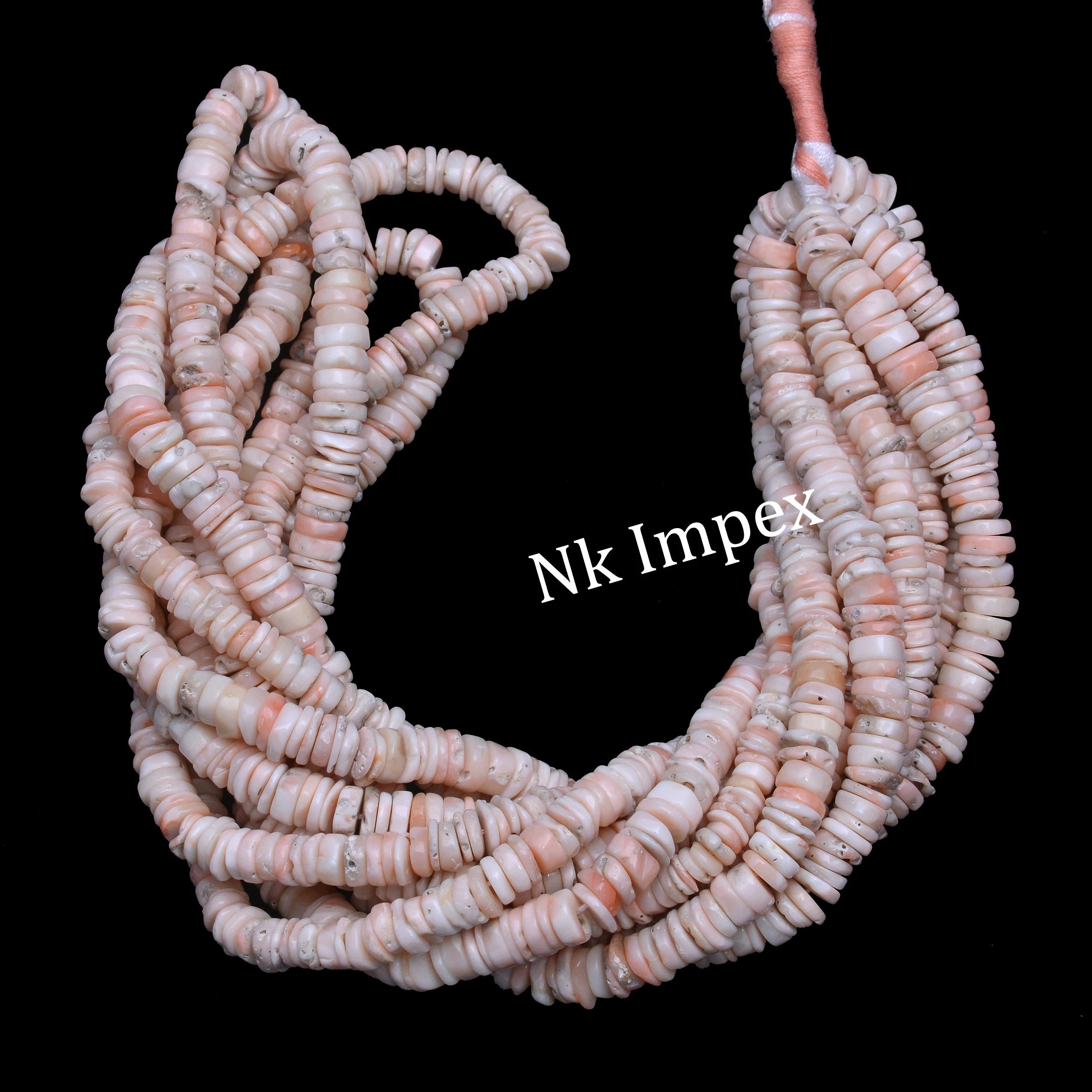 Pink Coral Heishi Tyre Beads, Smooth Natural Coral Beads, Jewelry Making Supplier, DIY Beading Crafts,  (SKU1308)