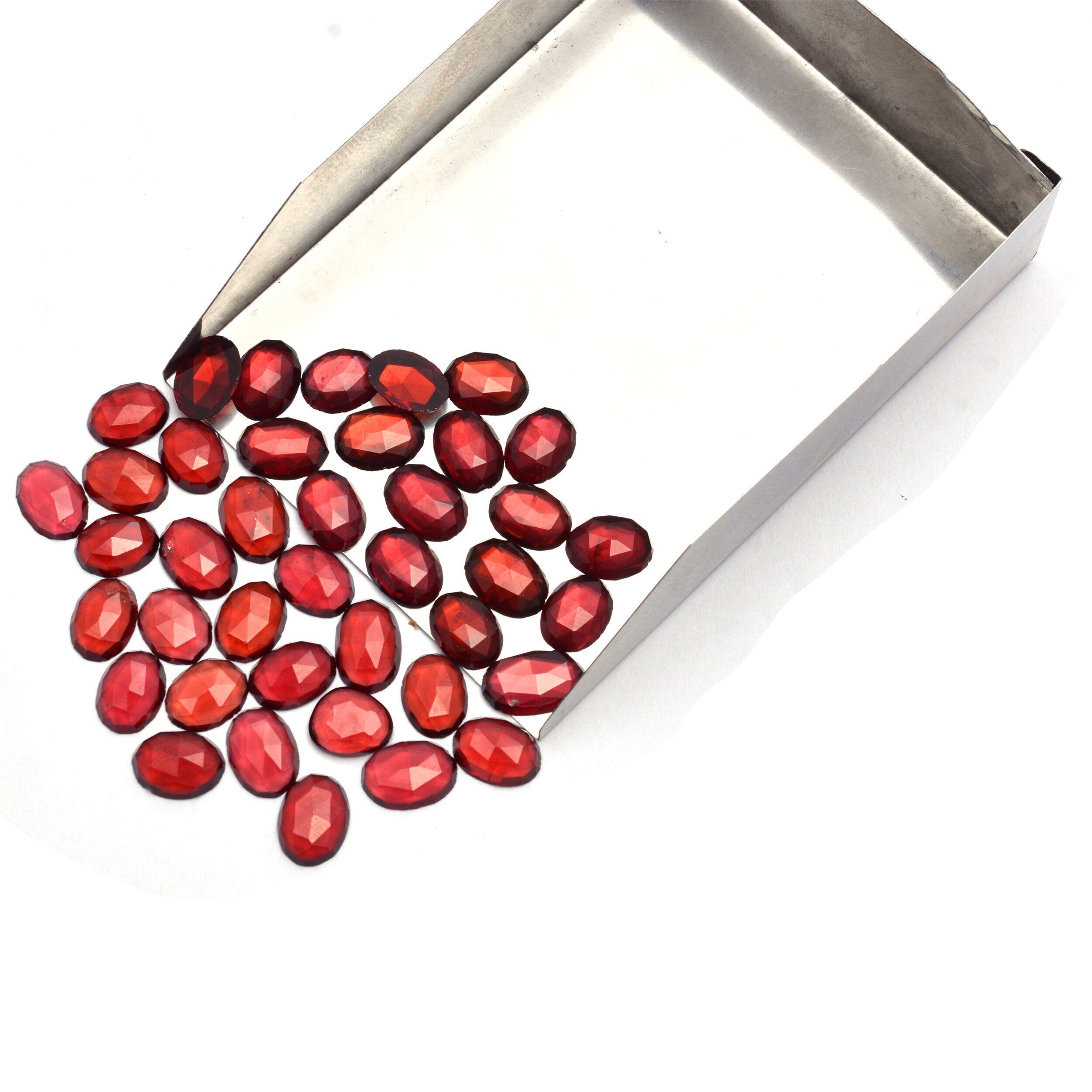 Mozambique Garnet Faceted Rosecut Oval Gemstone, 6.5x8 mm To 7x8.5 mm Stones, Natural Garnet Loose Gemstone, 40 Pieces Lot (SKU1287)