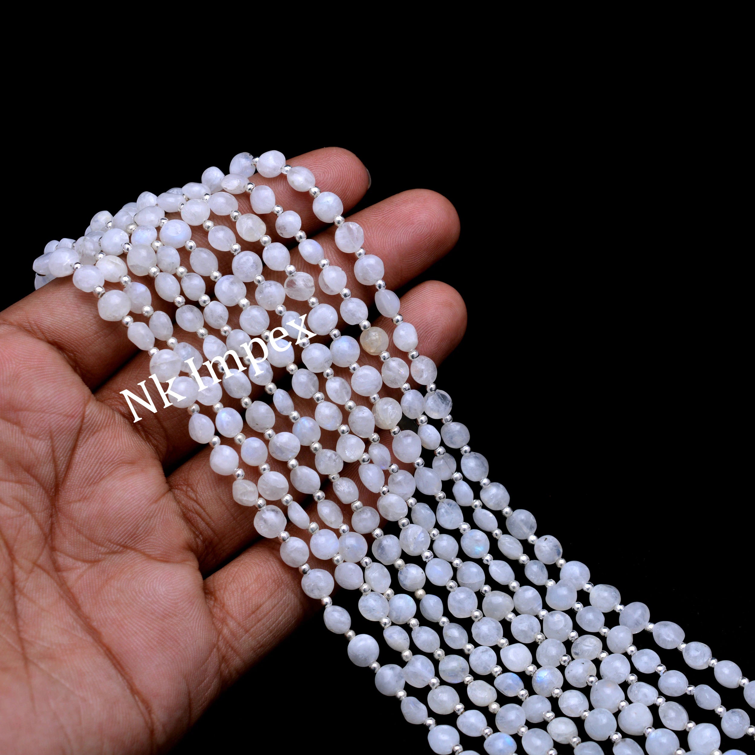 White Rainbow Moonstone Smooth Coin Beads, DIY Jewelry Making, Natural Moonstone Gemstone Beads,  (SKU1303)