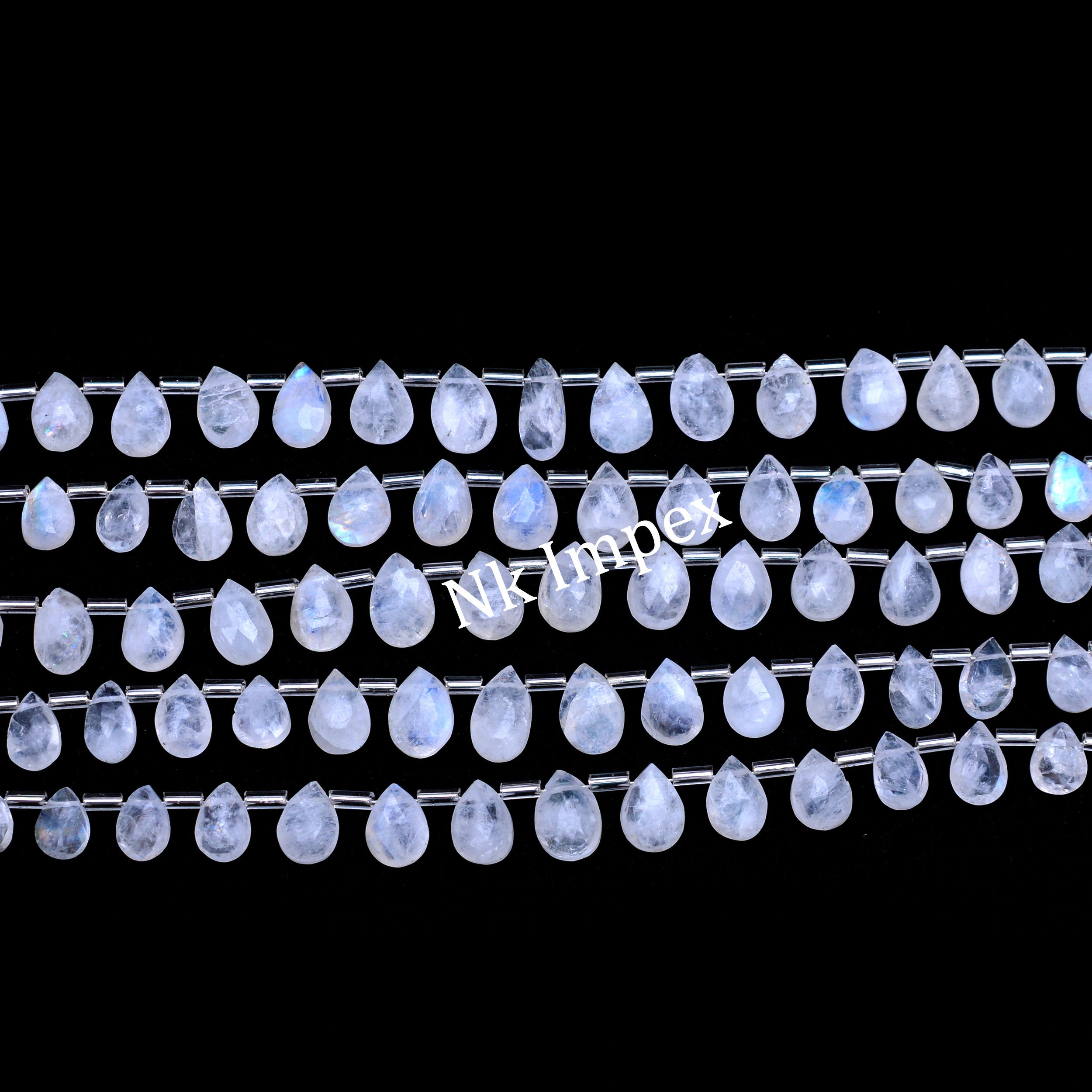 White Rainbow Moonstone Faceted Pear Beads, 6x8 mm To 8x10 mm, Rainbow Moonstone Pear, Moonstone Jewelry Making Gemstone Beads, SKU 1312
