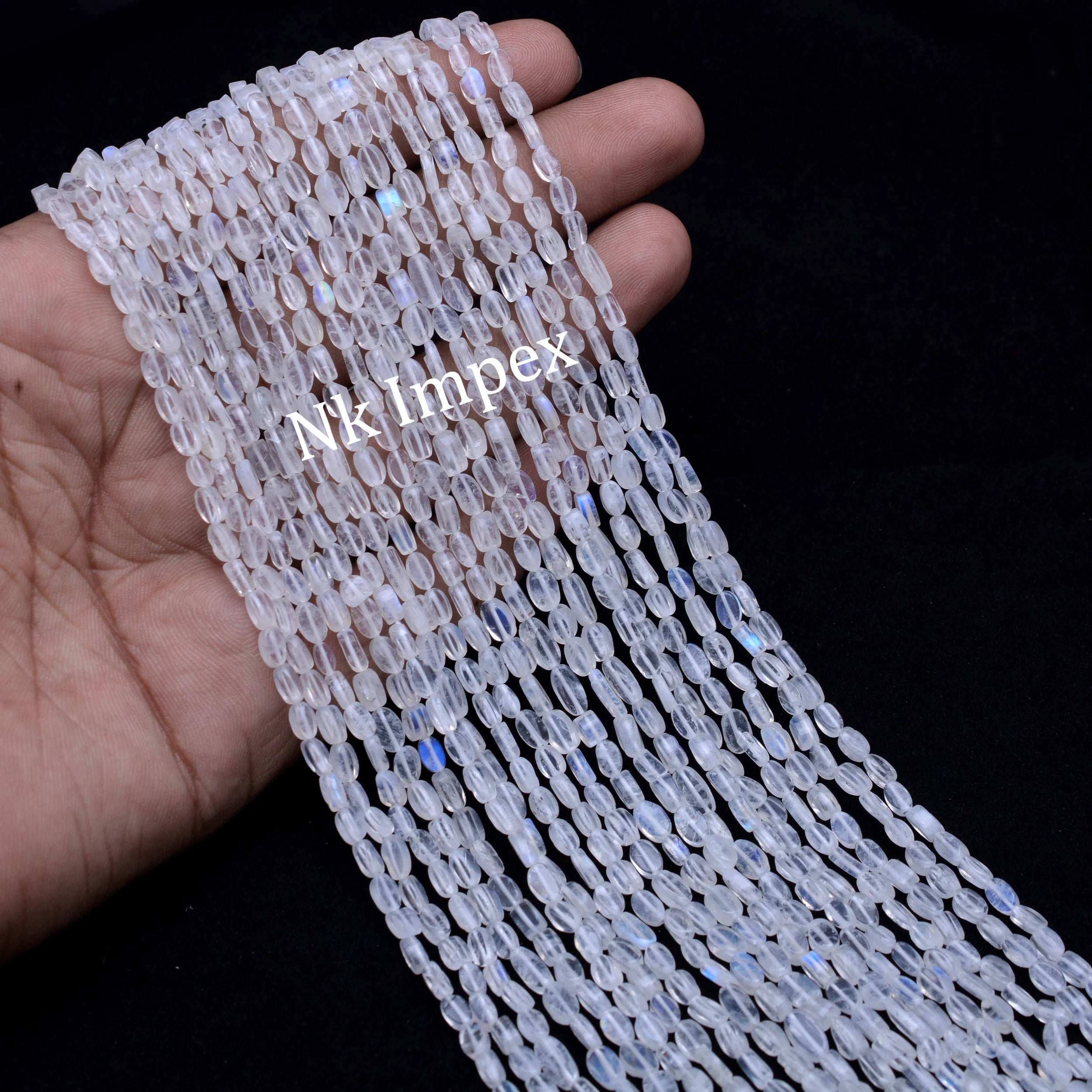 White Rainbow Moonstone Smooth Oval Beads, Moonstone Jewelry Making Gemstone Beads, 15 Inch Strand, (SKU1293)