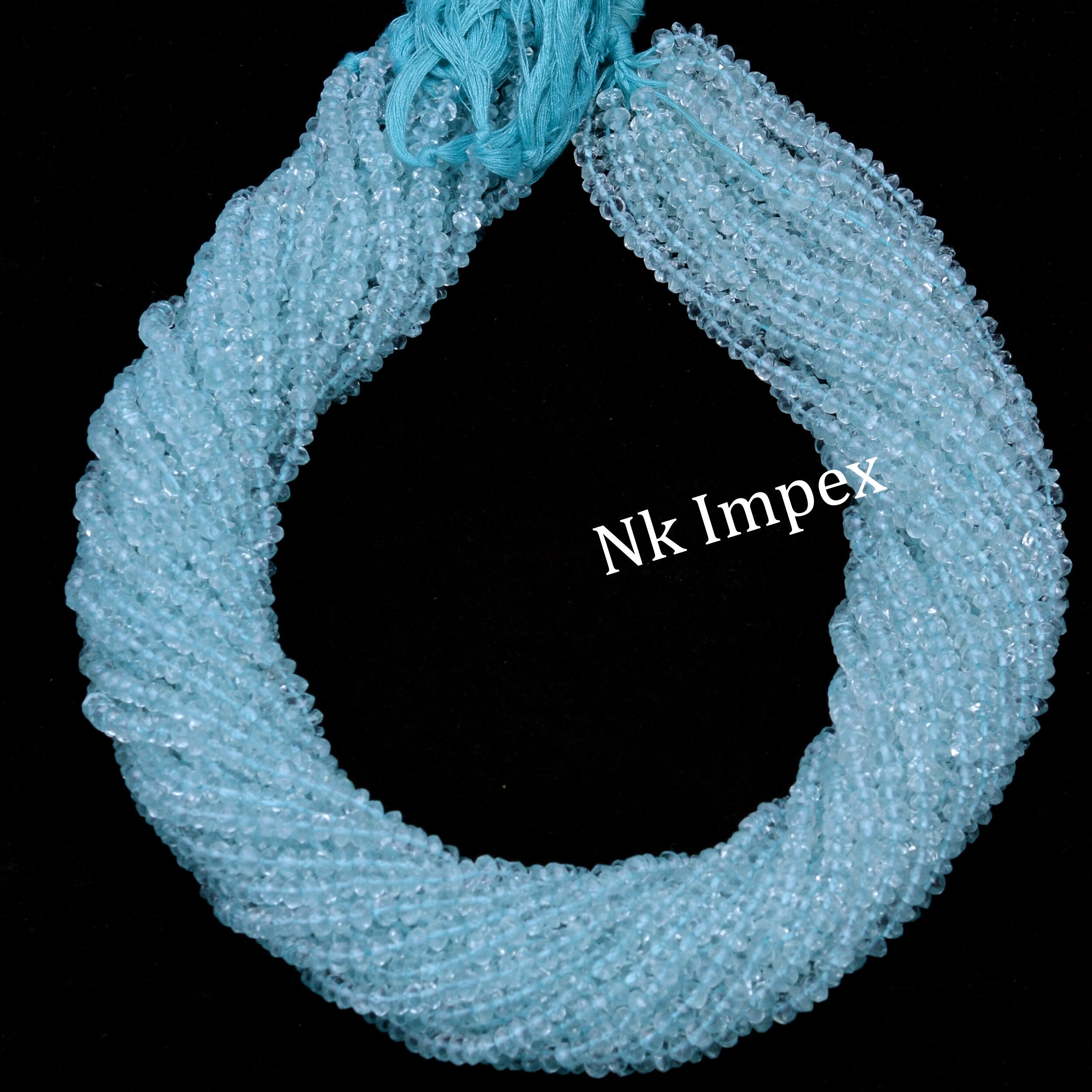 Sky Blue Topaz Crystal Quartz Faceted Rondelle Beads, Healing Quartz Beads, Jewelry Making Crystal Beads (SKU1297)