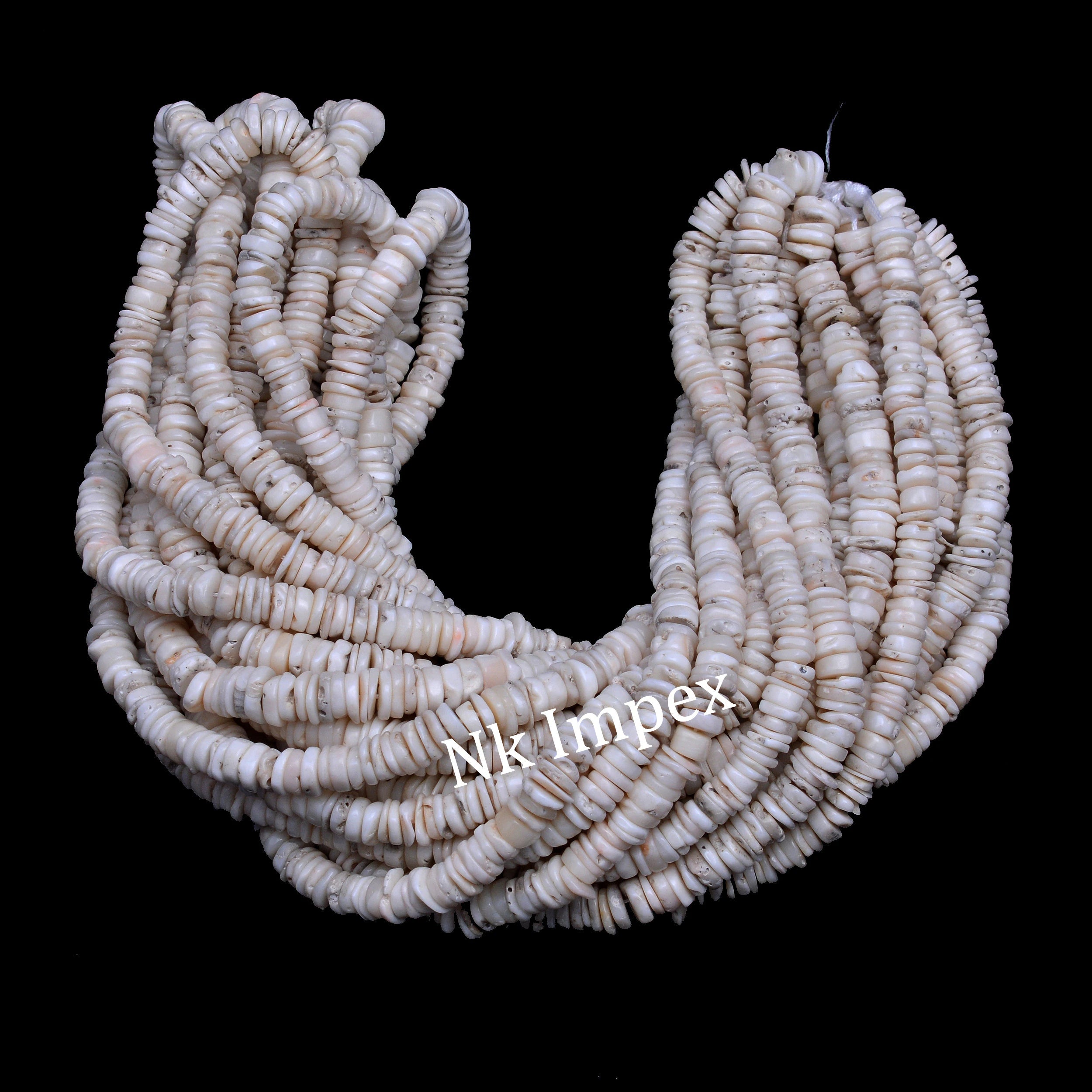 Natural White Coral Smooth Heishi Beads, 16 Inch Strand for Jewelry Making, (SKU1307)