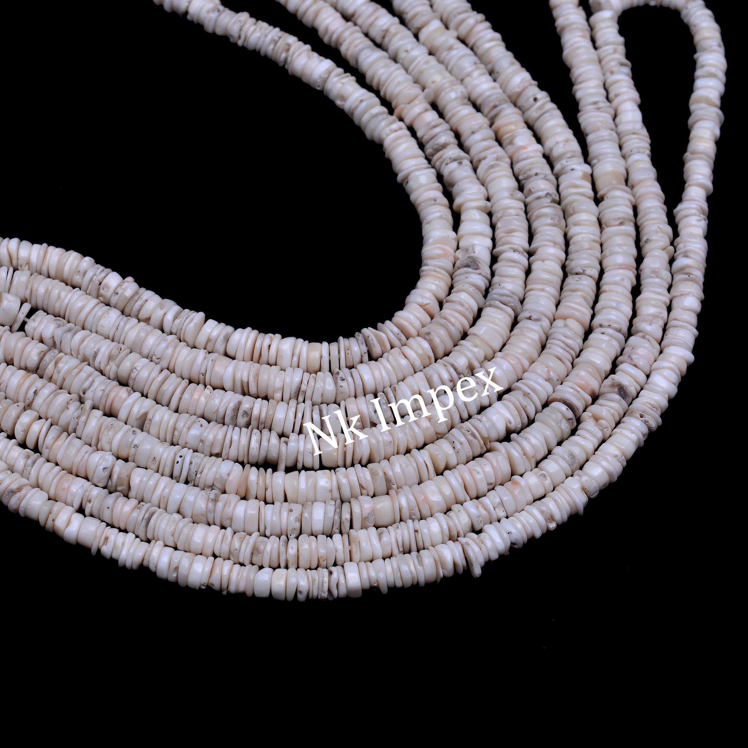 Natural White Coral Smooth Heishi Beads, 16 Inch Strand for Jewelry Making, (SKU1307)
