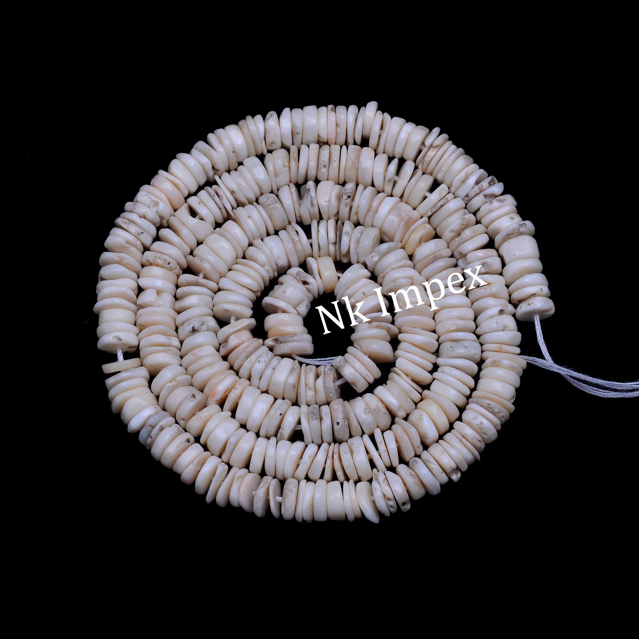 Natural White Coral Smooth Heishi Beads, 16 Inch Strand for Jewelry Making, (SKU1307)