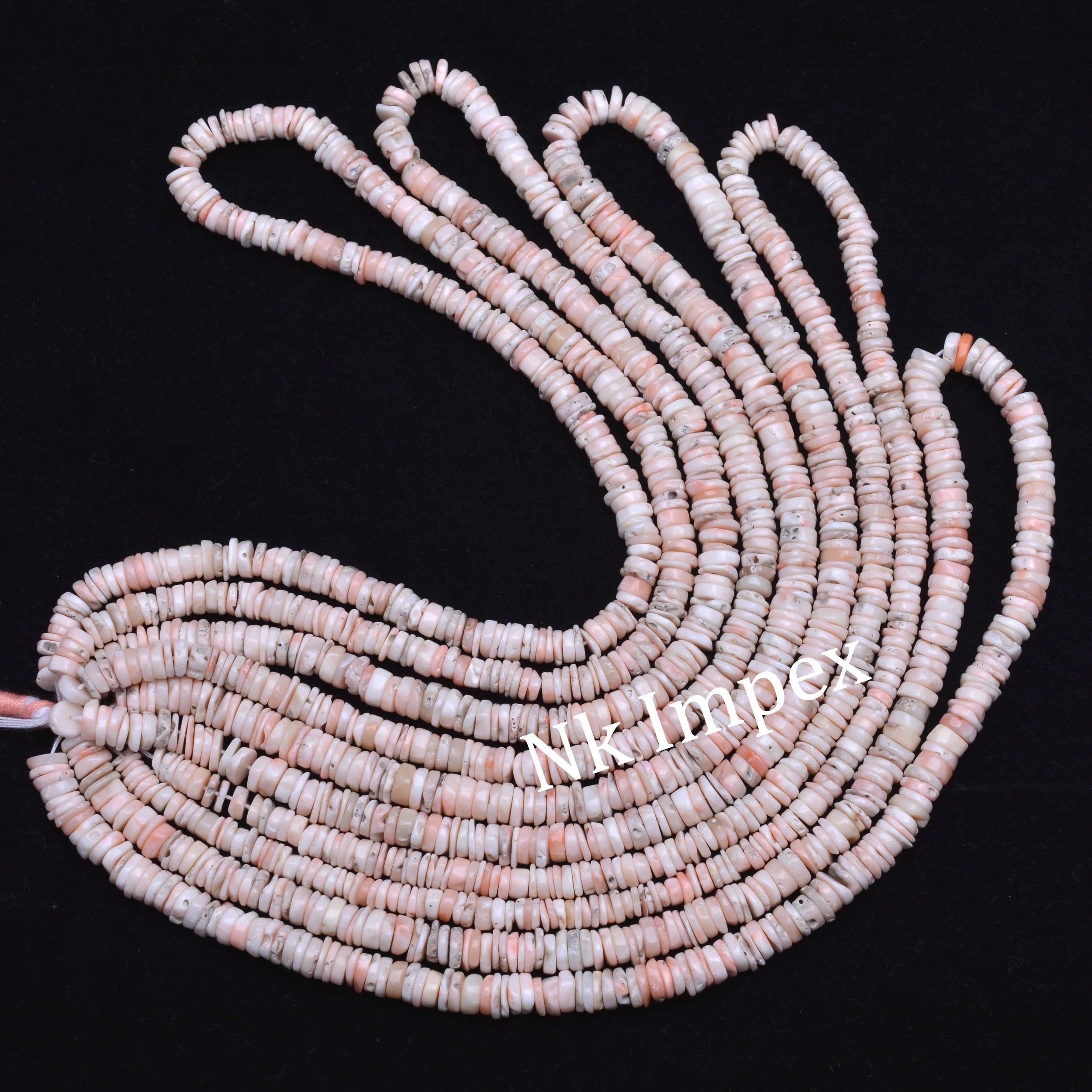 Pink Coral Heishi Tyre Beads, Smooth Natural Coral Beads, Jewelry Making Supplier, DIY Beading Crafts,  (SKU1308)