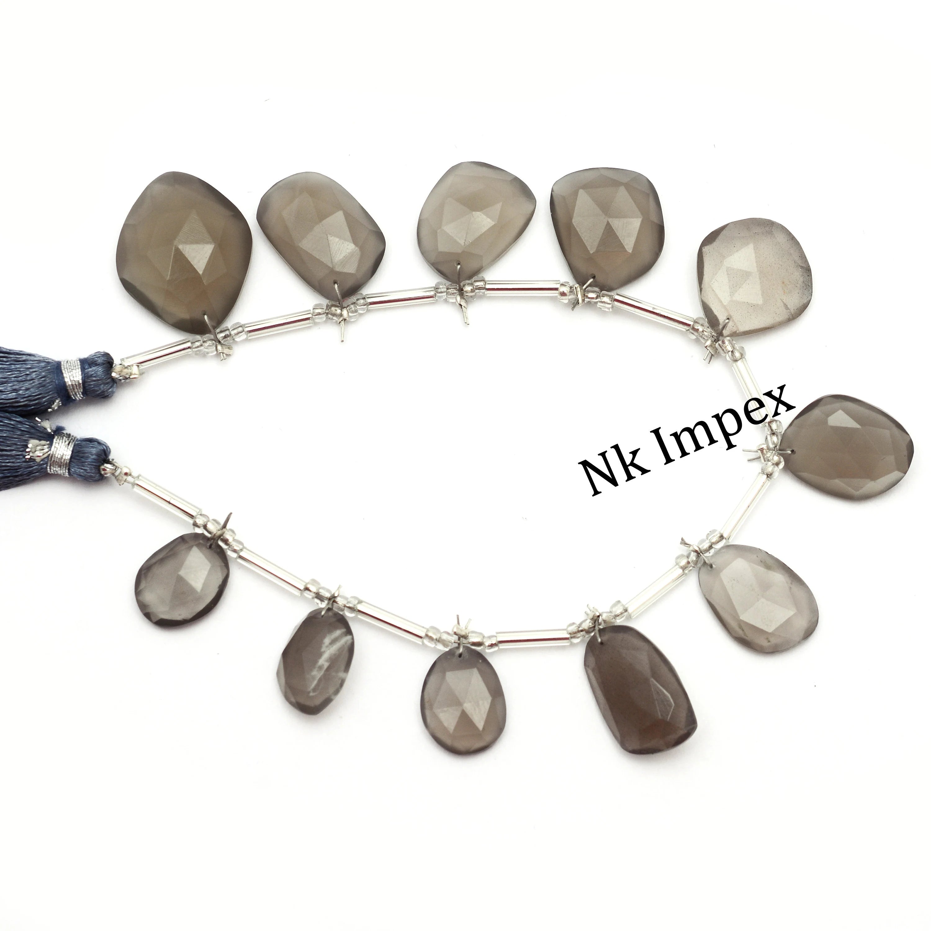 AA Quality Natural Grey Moonstone Faceted Irregular Shape Flat Slices Briolettes, Fancy Briolettes, Grey Moonstone Briolettes, SKU 1343