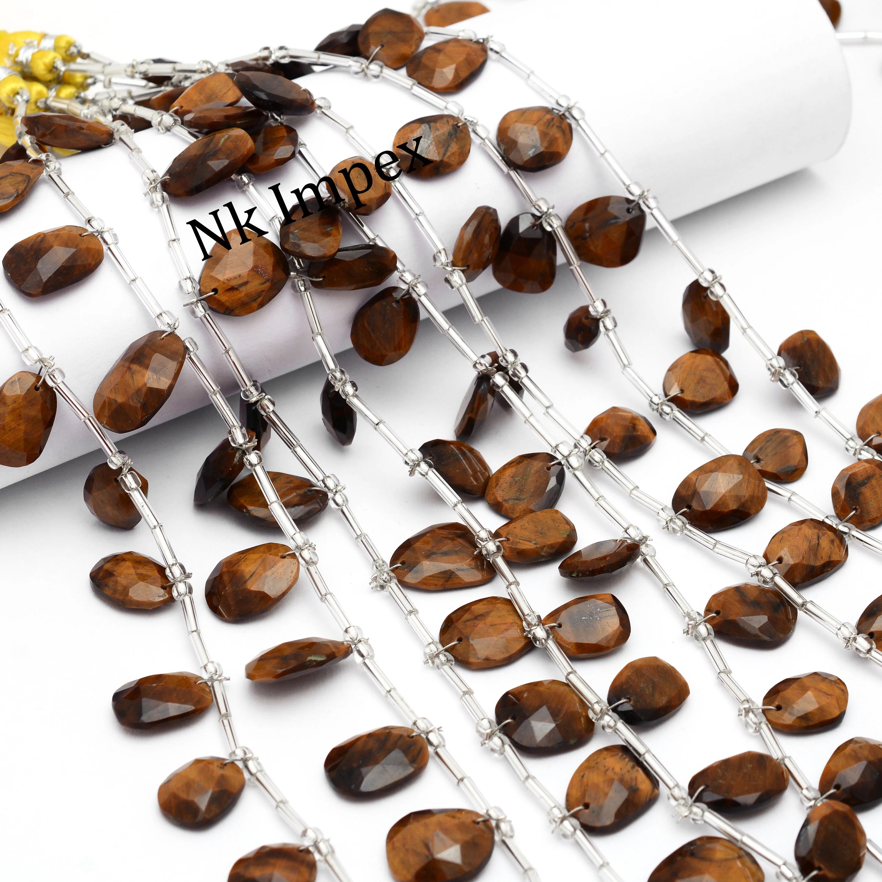 Tiger's Eye Faceted Irregular Shape Flat Slices Beads, Natural Tiger's Eye Gemstone Beads, (SKU1344)